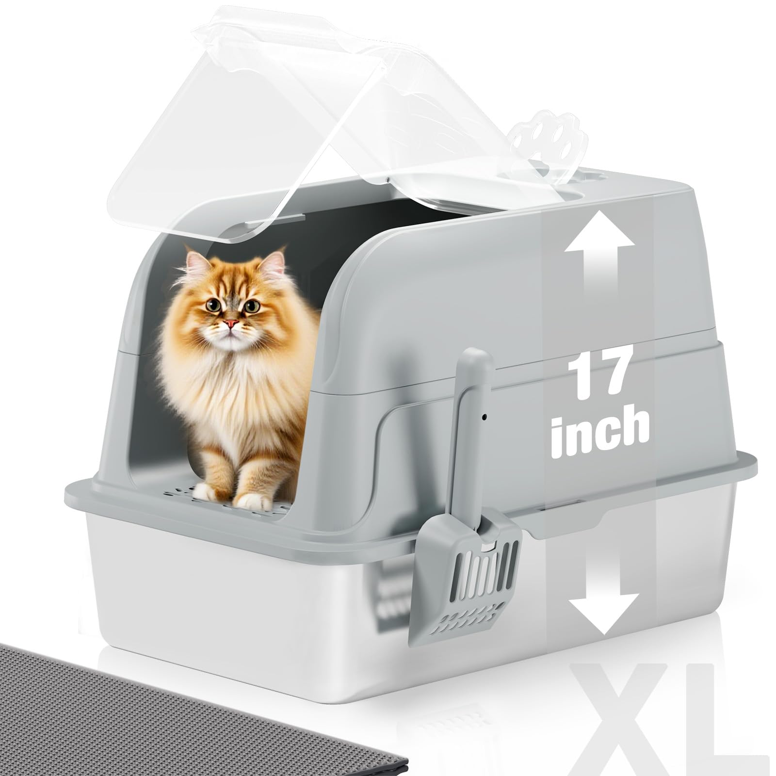 APPKER litière en inox avec couvercle transparent à 120 degrés pour sécurité et visibilité