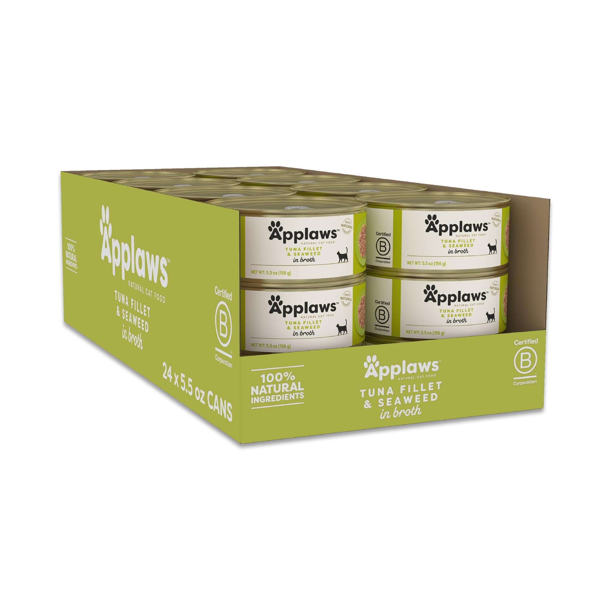 Boîte Applaws avec thon et algues en bouillon pour chat