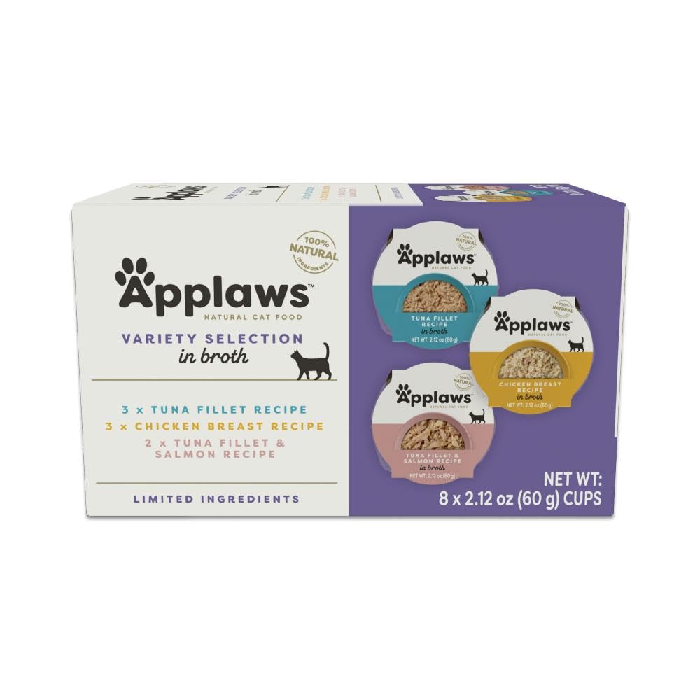 Applaws chat thon-filet en bouillon, riche en protéines et goût naturel.