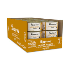 Applaws Chat - nourriture humide naturelle avec poulet et foie dans une sauce brune, riche en protéines.