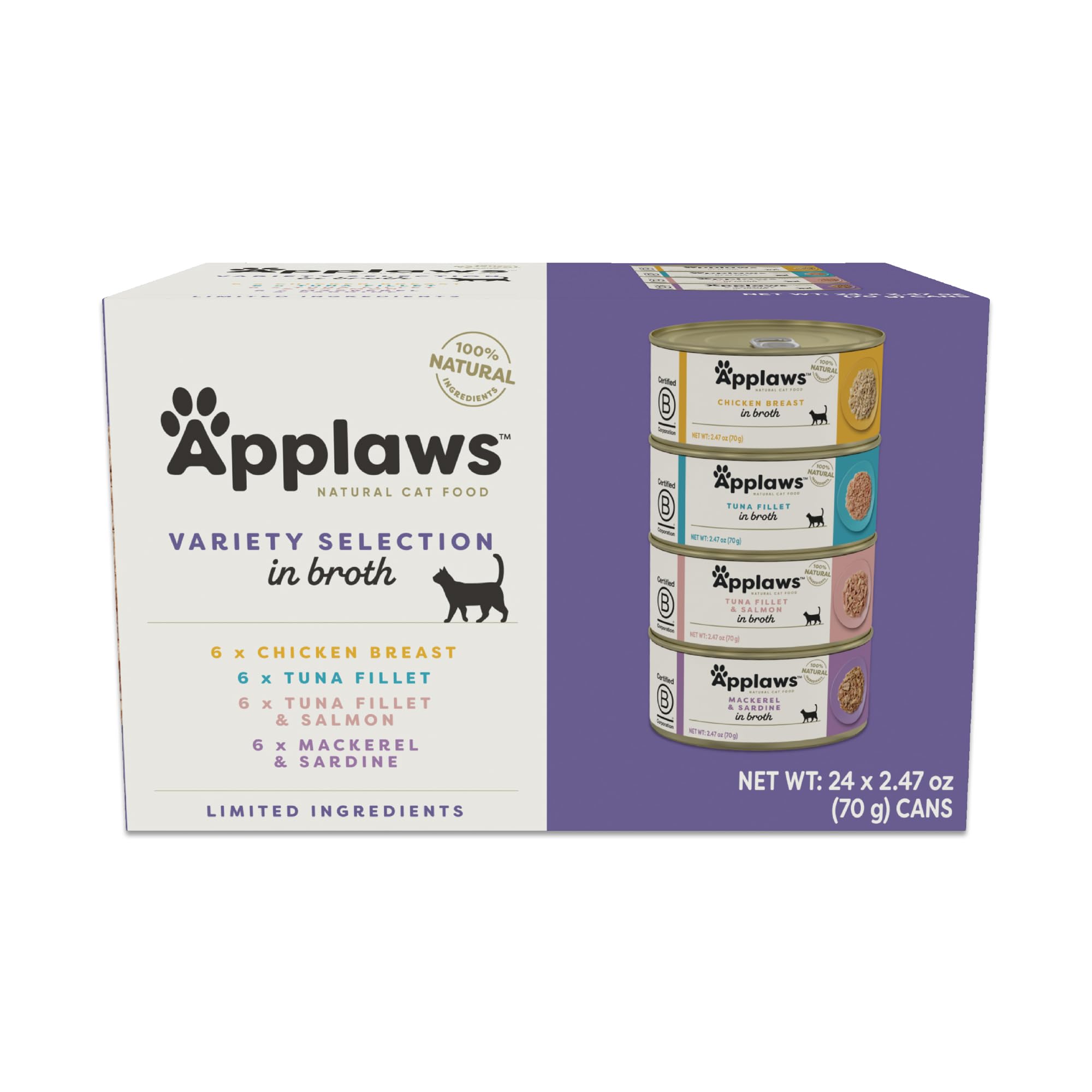 Applaws chat poulet bouillon: protéines naturelles et hydratation optimale.