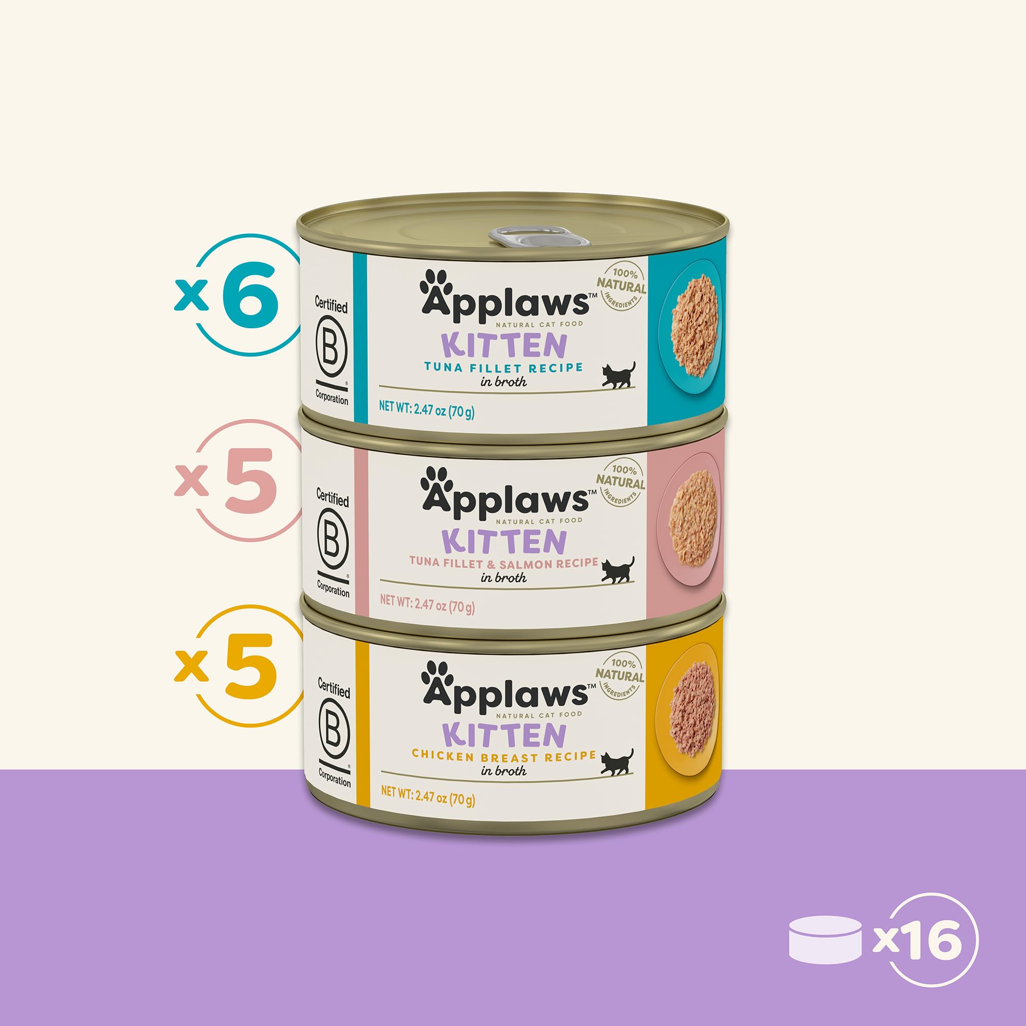 Thon fileté Applaws pour chaton, bouillon savoureux.