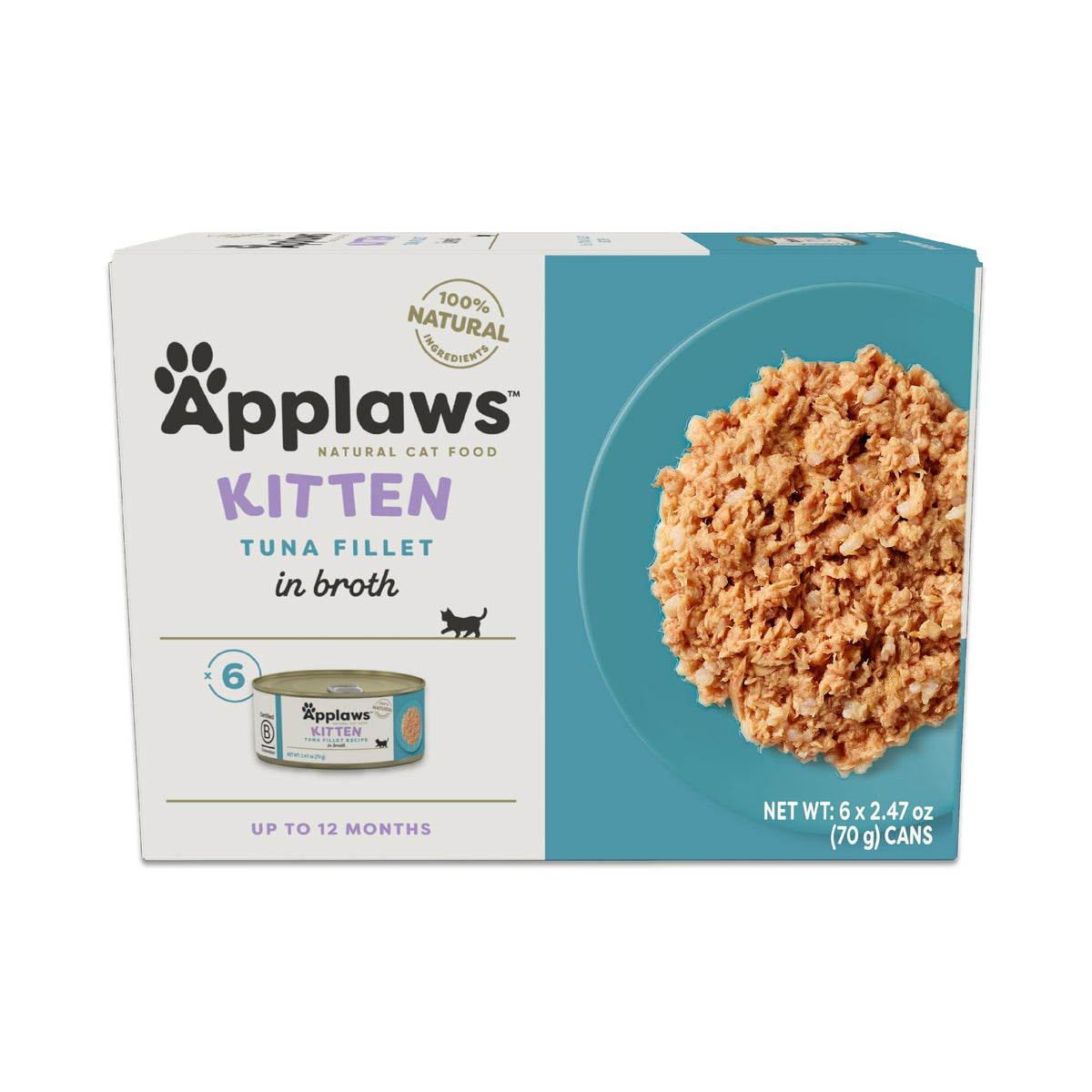 Applaws-filet-de-thon-dans-bouillon-boite-70g: repas humide protéiné idéal pour chats.