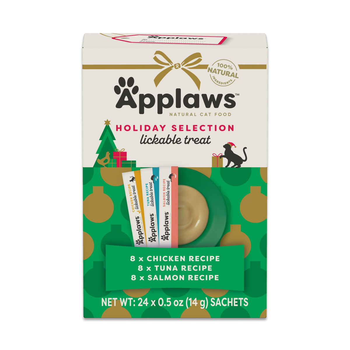 Applaws friandises à lécher en sachets poulet-thon, récompense rapide et savoureuse pour chat.