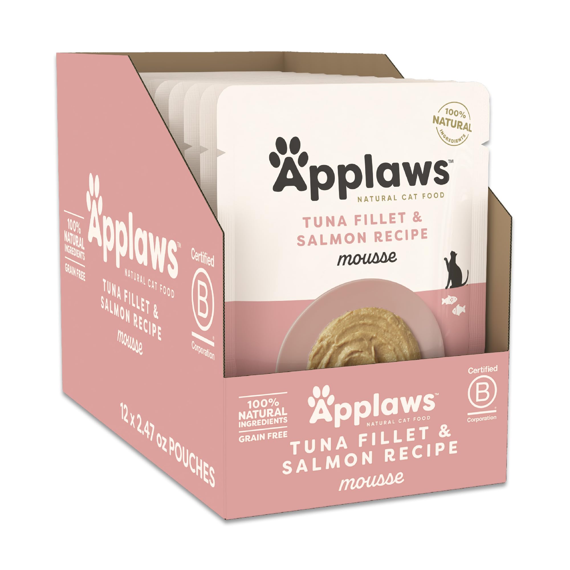 Applaws mousse thon saumon — texture onctueuse en sachet pratique.
