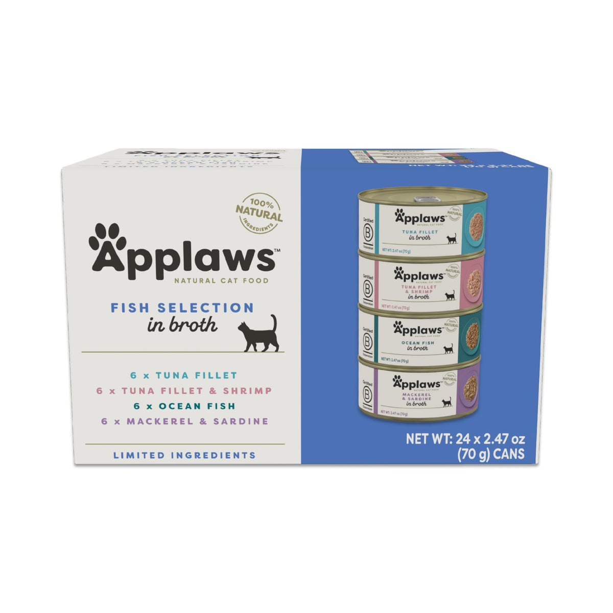 Applaws thon filet bouillon : repas humide riche en protéines pour chats actifs.