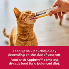 Chat dégustant directement le sachet Applaws, format pratique et ludique.