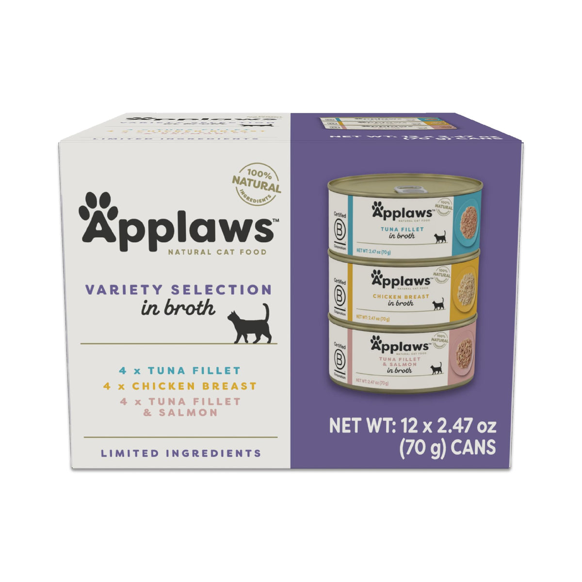 Applaws variete pack chat: douze boîtes pour varier les repas et stimuler l'appétit naturellement.