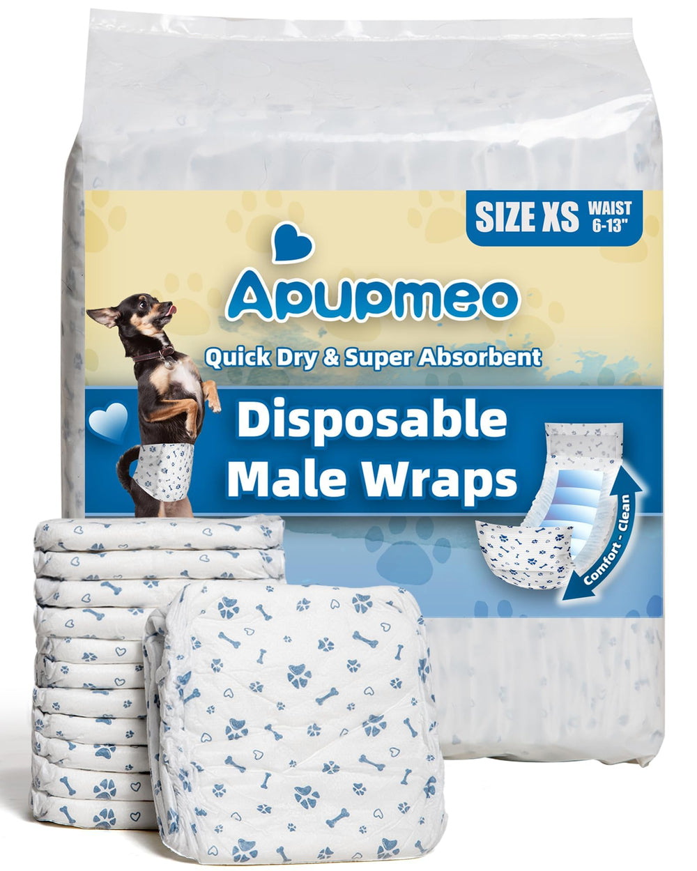 Couches Apupmeo chien mâle wrap XS : ajustement sûr et confort toute la journée.