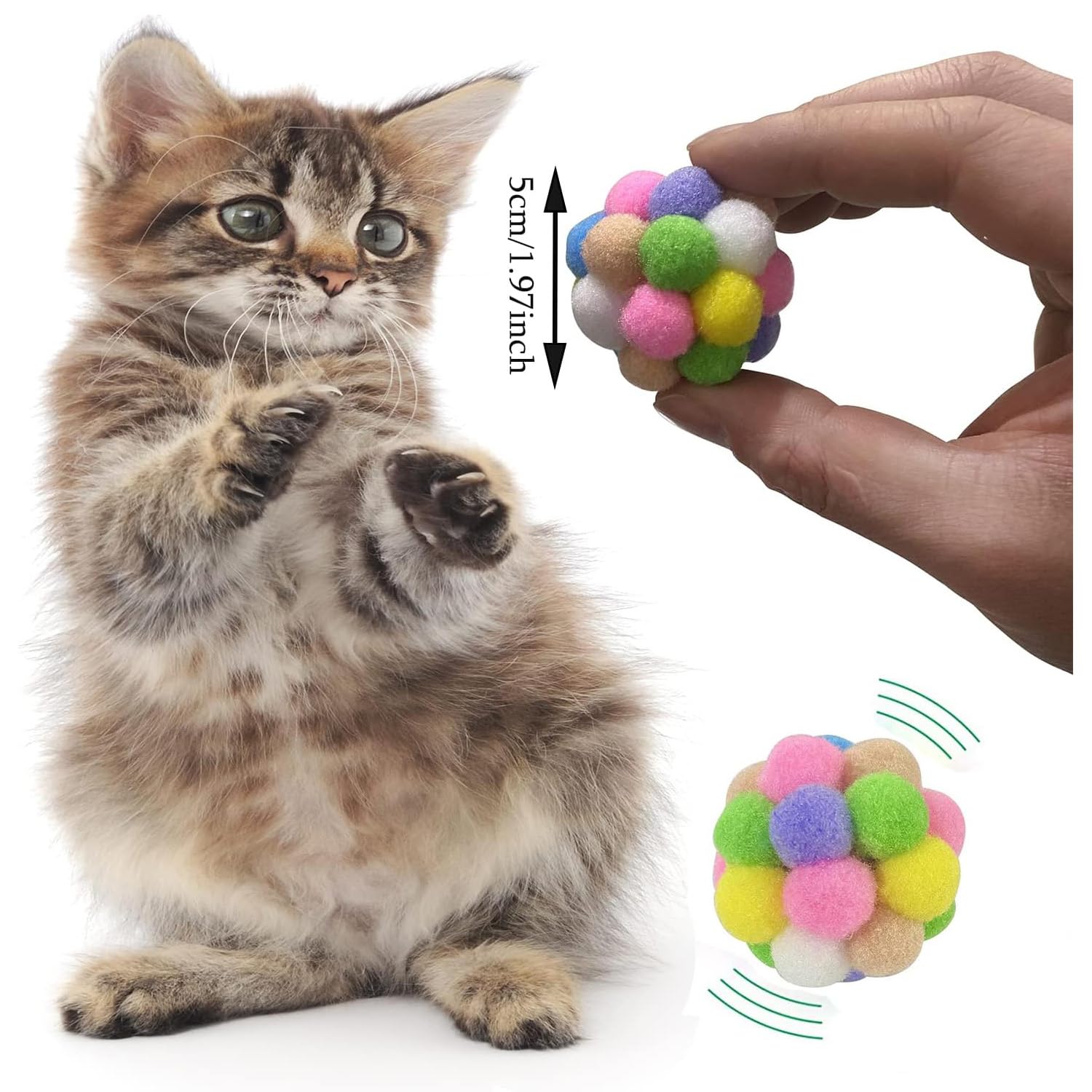 Balles AQSXO chat peluche coloree, douce et sûre pour mordiller.