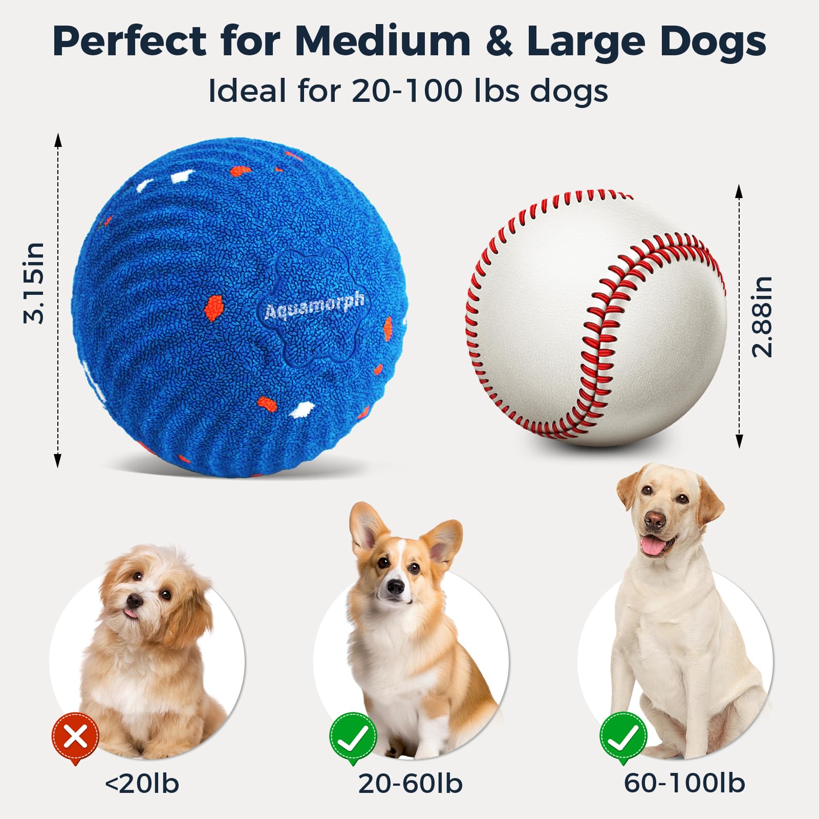 Aquamorph balle taille 3,2 pouces adaptée pour chiens moyens et grands.