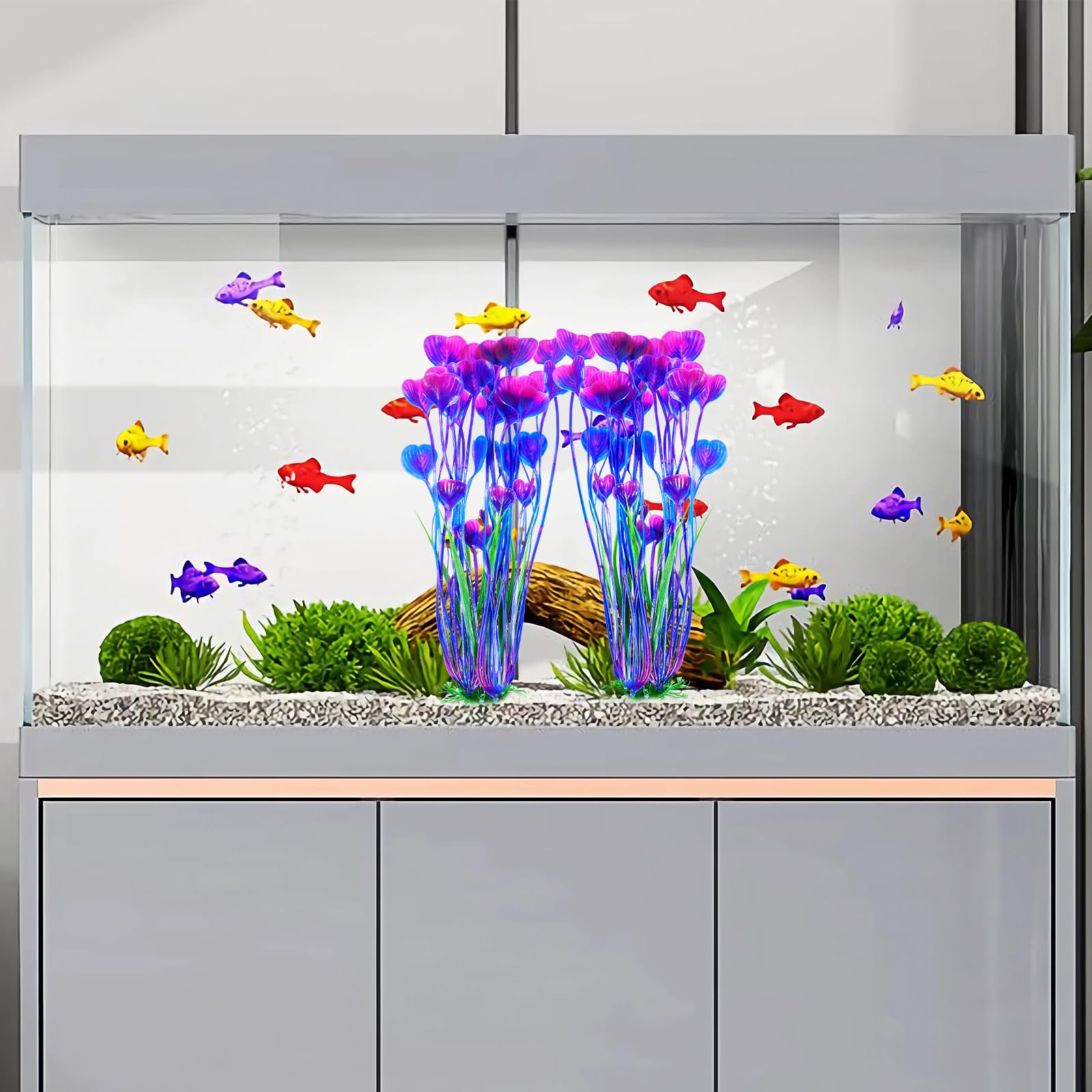 Ensemble de deux plantes AQUANEAT pour grands aquariums violets, solution décorative.