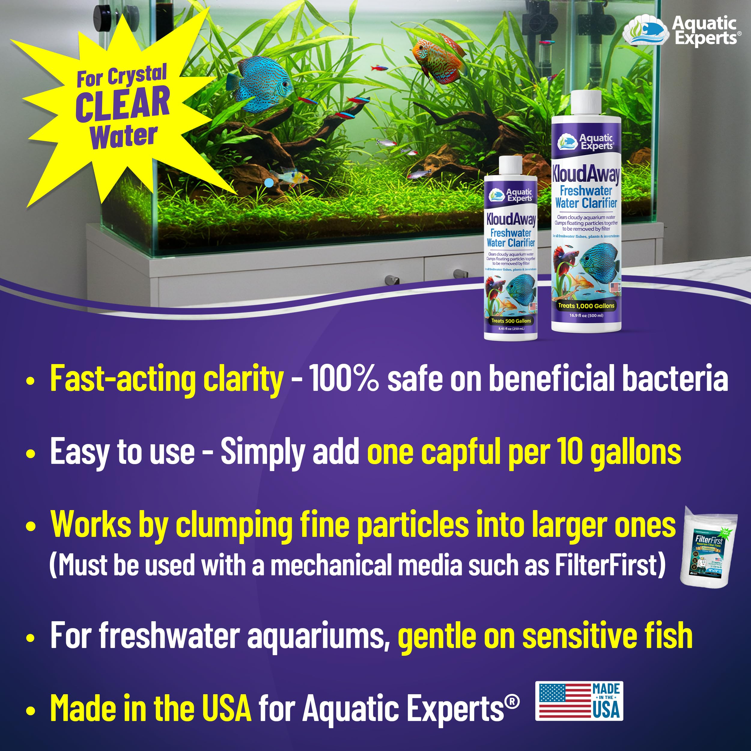 KloudAway agglomération des particules pour eau plus limpide dans l'aquarium