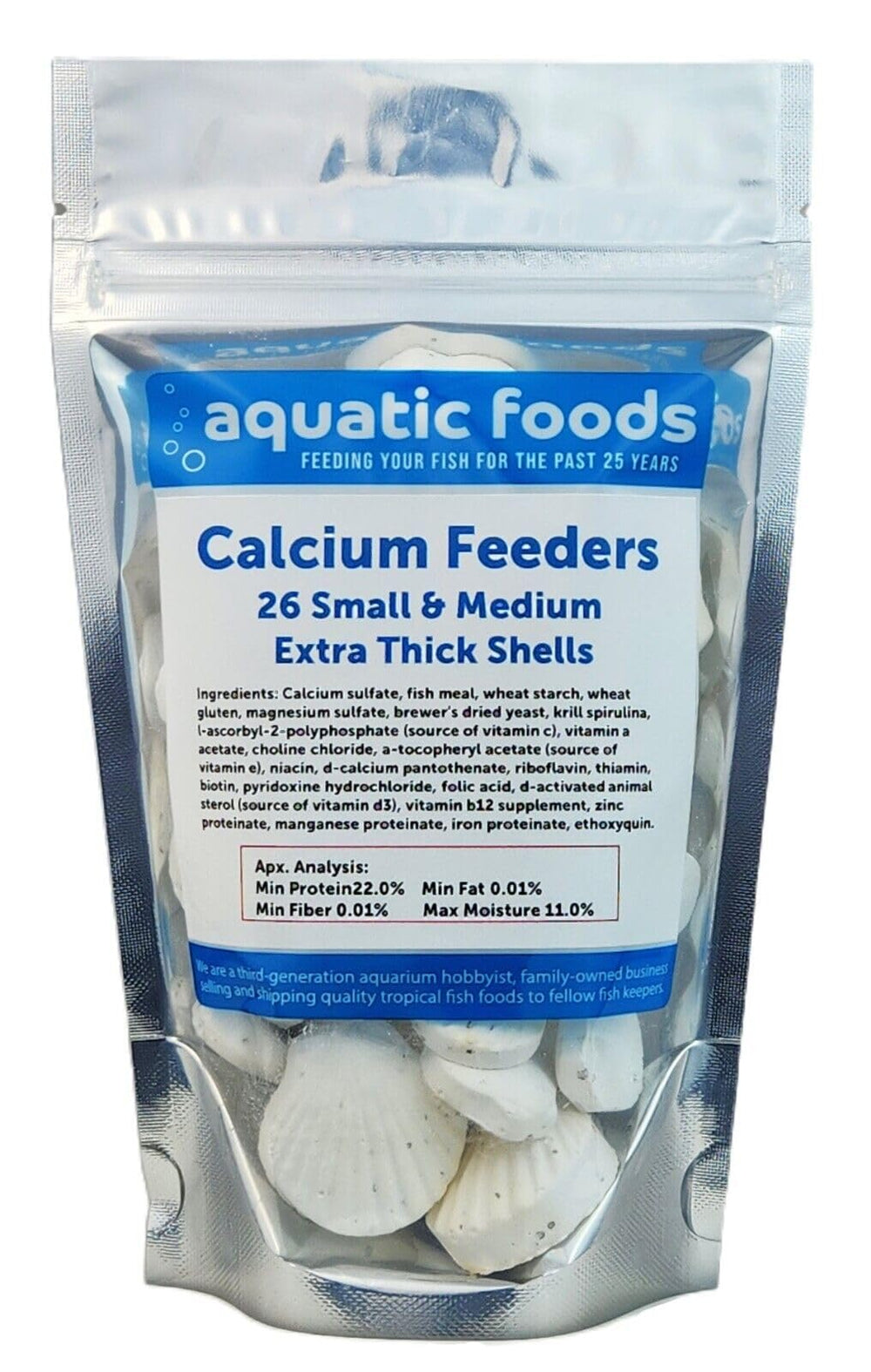 Alimenteur calcium Aquatic Foods Inc. Crevettes et escargots, forme pratique et stable.