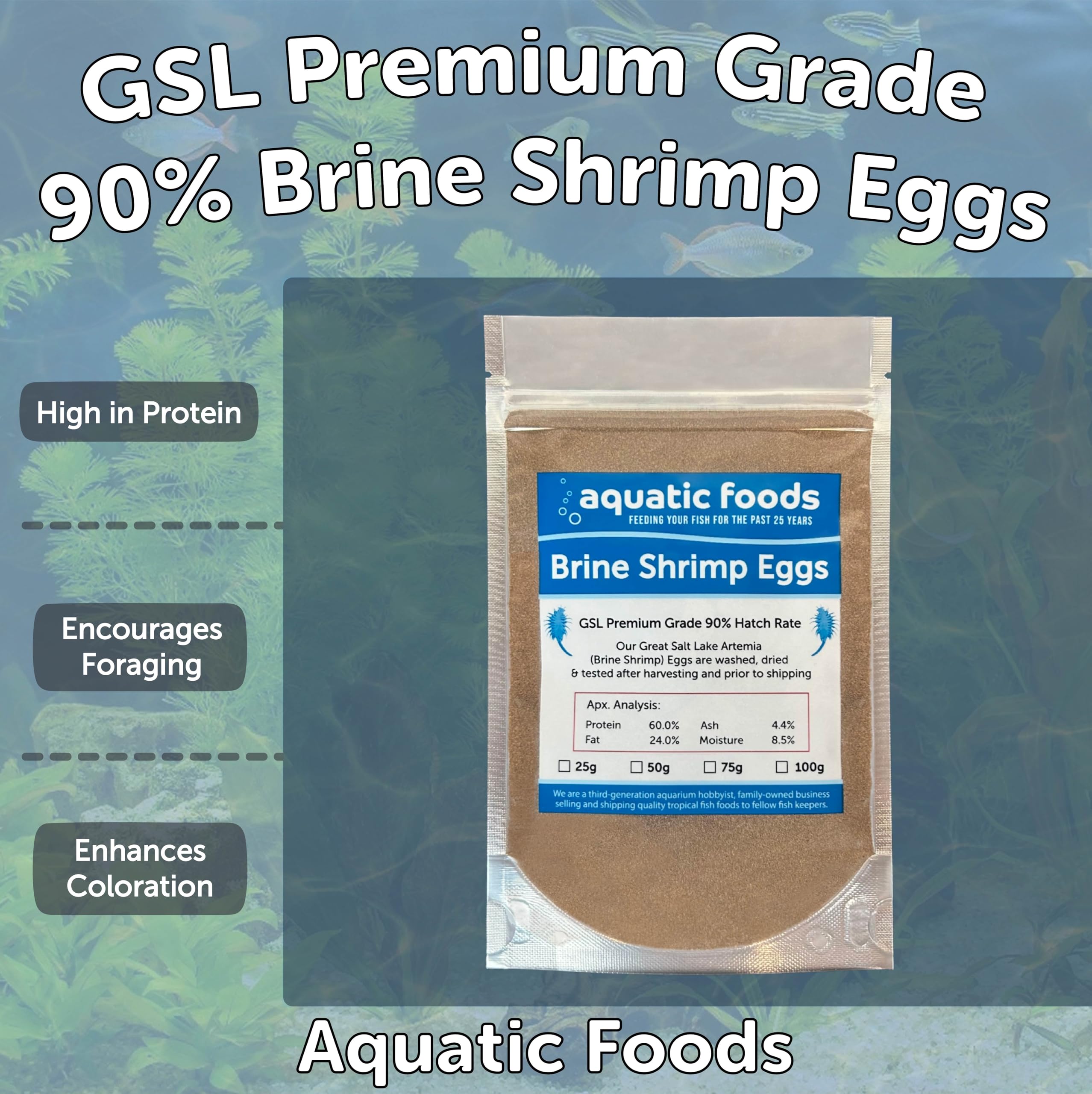Flacon Aquatic Foods Inc. stockage pratique et sûr des œufs d'artémias