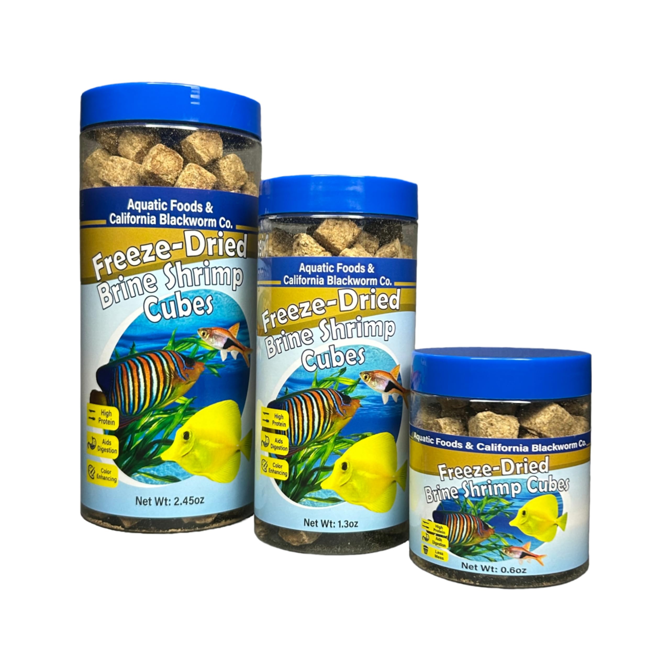 Aquatic Foods Inc. cubes d’artémies sèches flottantes dans le bocal, nourrissage facile.
