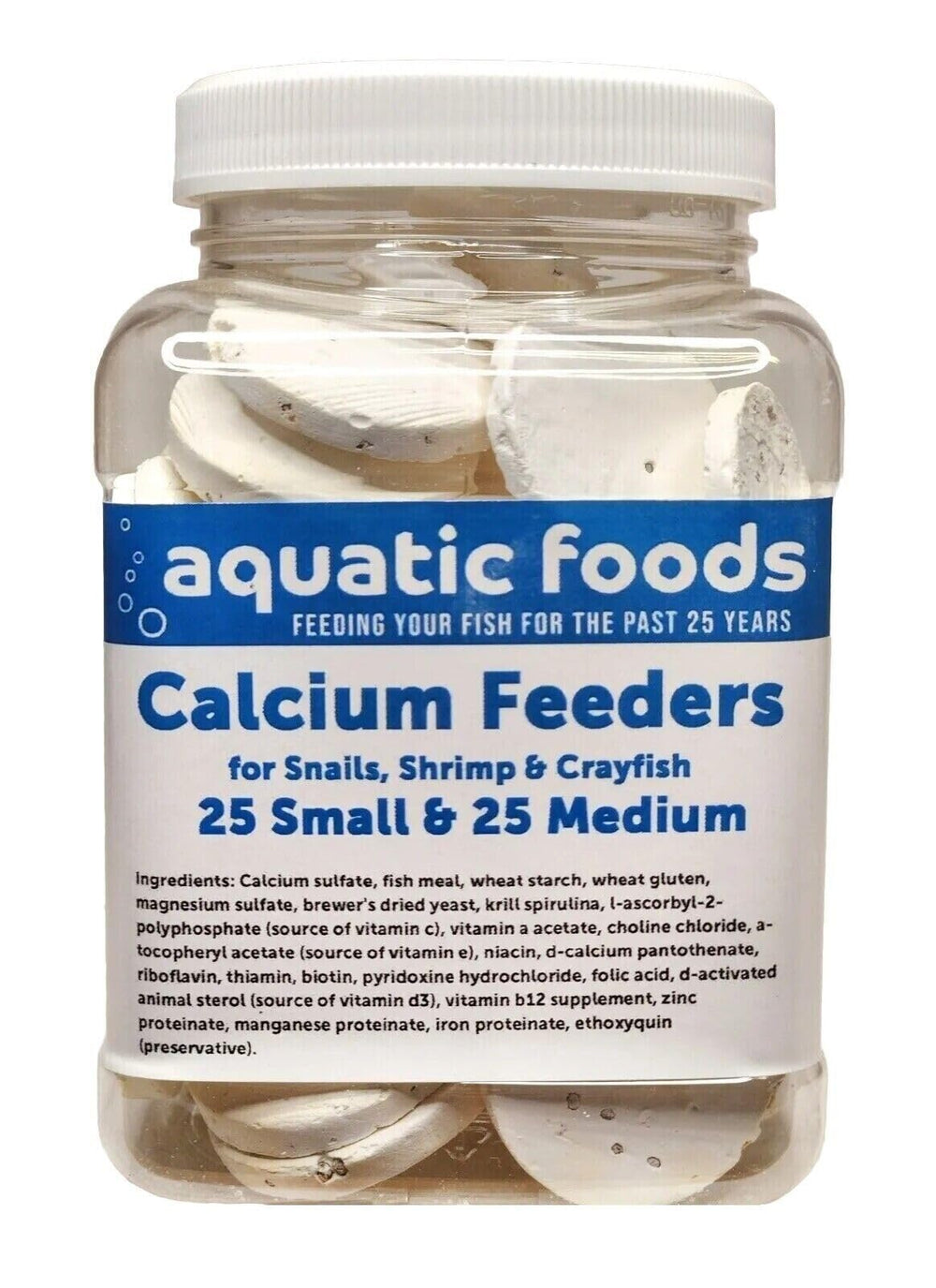 Disque calcium Aquatic Foods Inc. petit pour crevettes, favorise croissance et teinte naturelle.