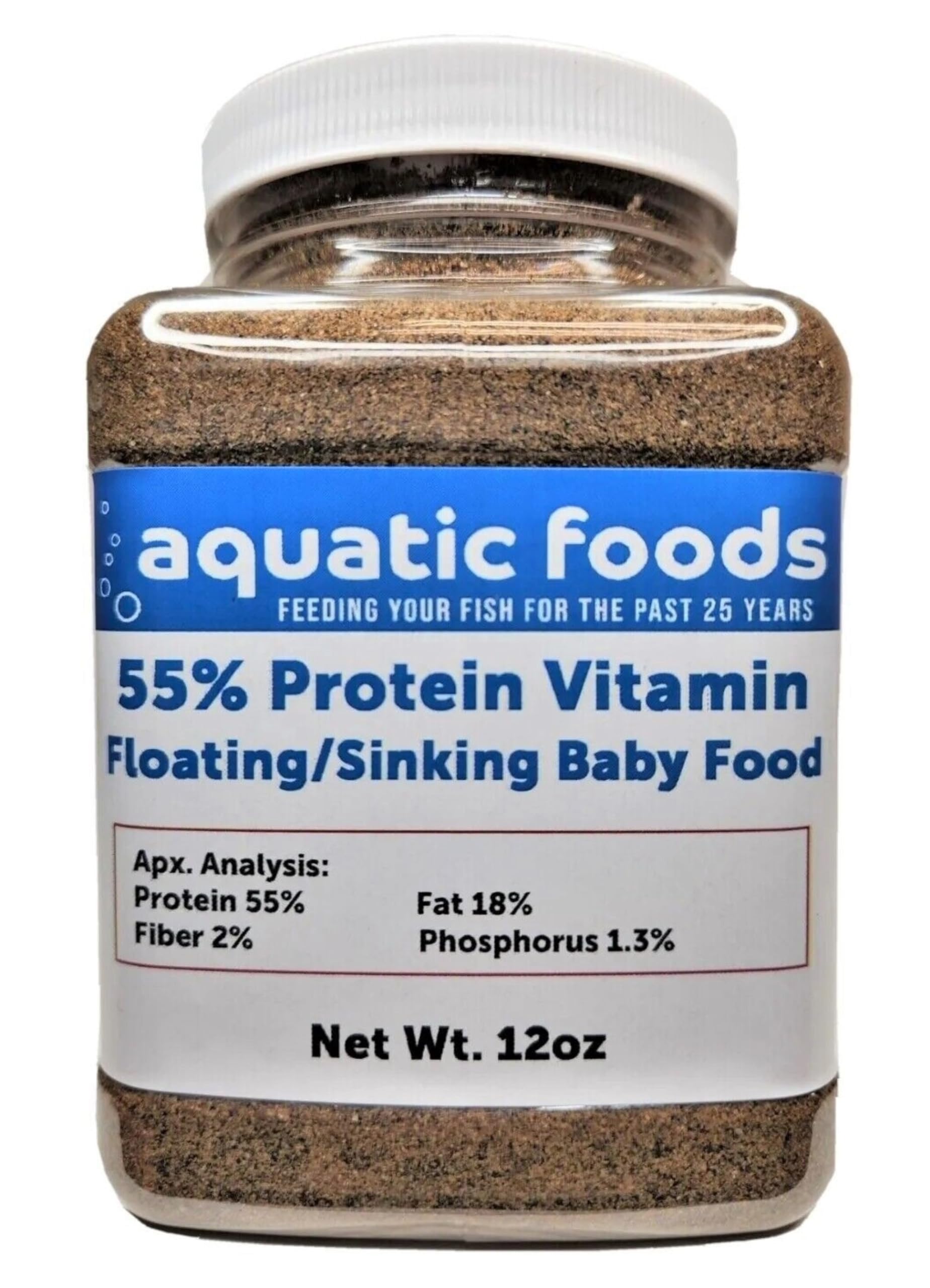 Aquatic Foods Inc. alimentation bébé poisson, poudre fine et flottante utile pour les alevins.