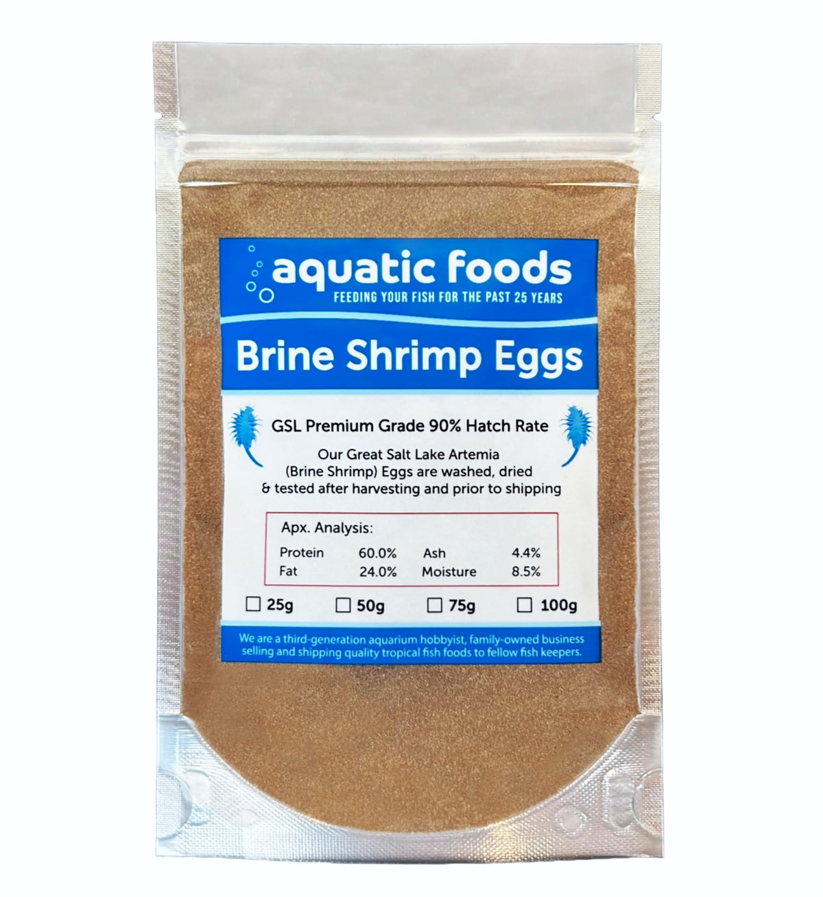 Œufs d'artémias Aquatic Foods Inc. premium 25 g prêt à nourrir vos poissons