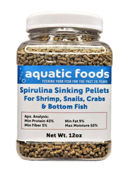 Pellets spiruline tombants Aquatic Foods pour crevettes et poissons de fond.