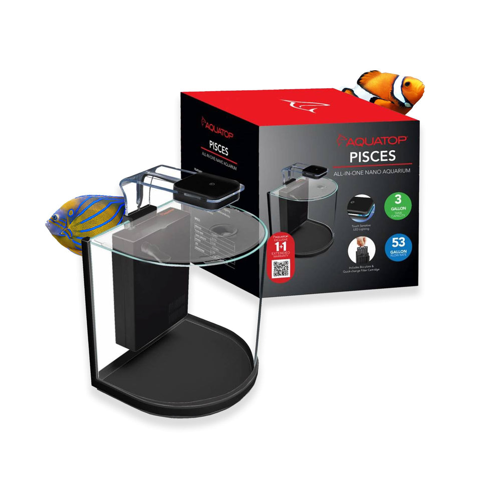 Aquatop Pisces avant-incurve, design élégant pour petits espaces et poissons.