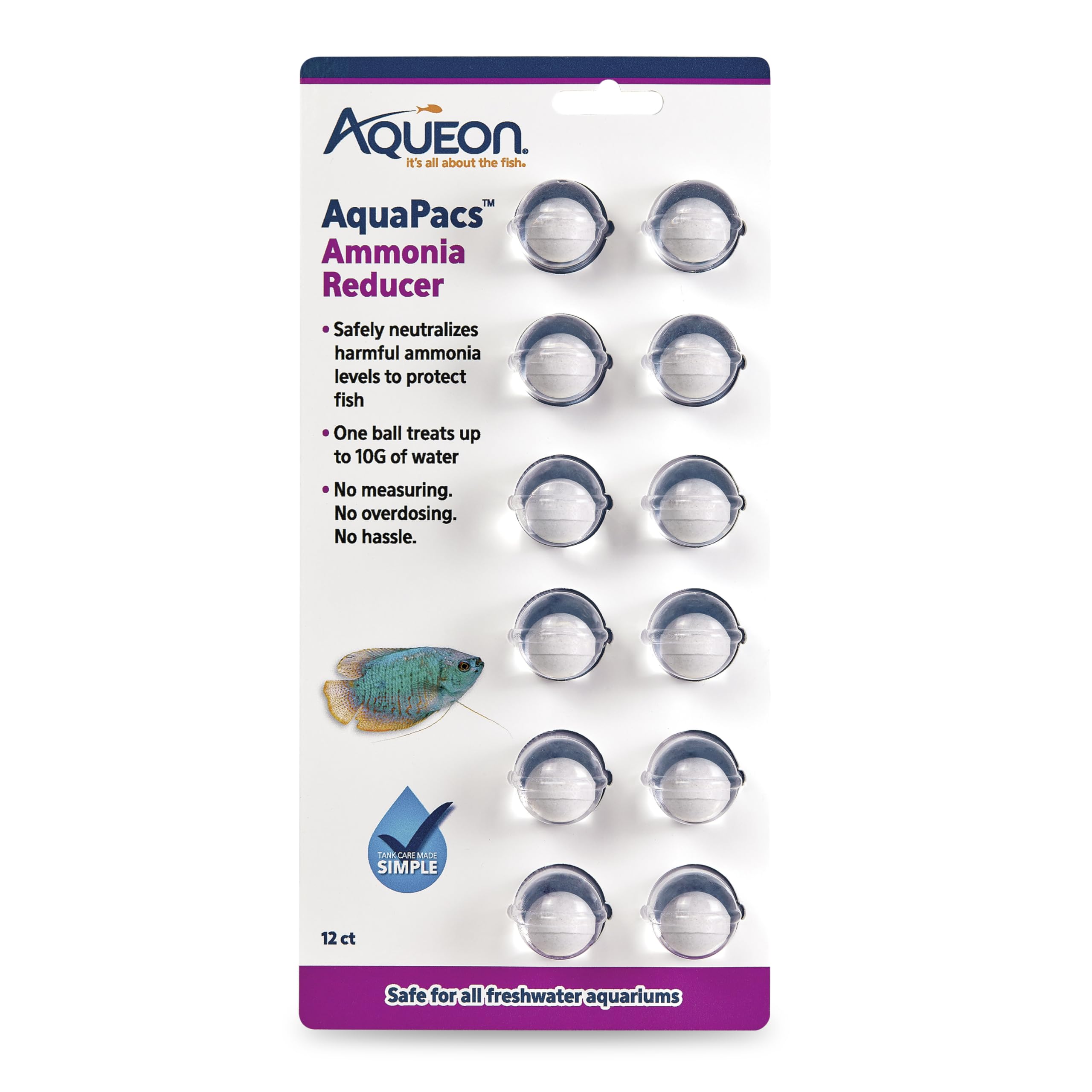 Aqueon AquaPacs réducteur d’ammoniaque — boule de traitement pour 10 galons, eau stable