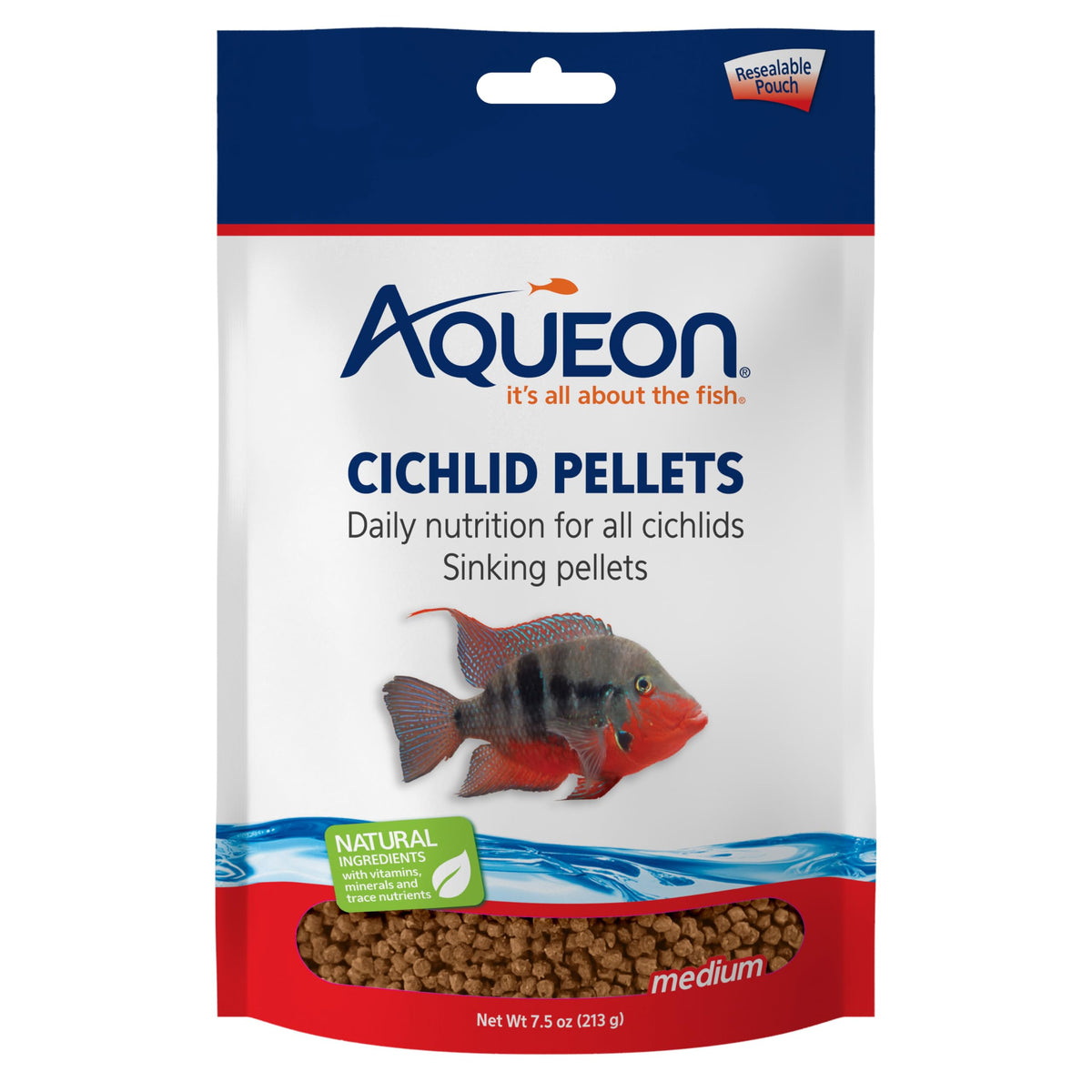 Aqueon Cichlid Food: pellets moyens plan proche pour ingestion efficace.