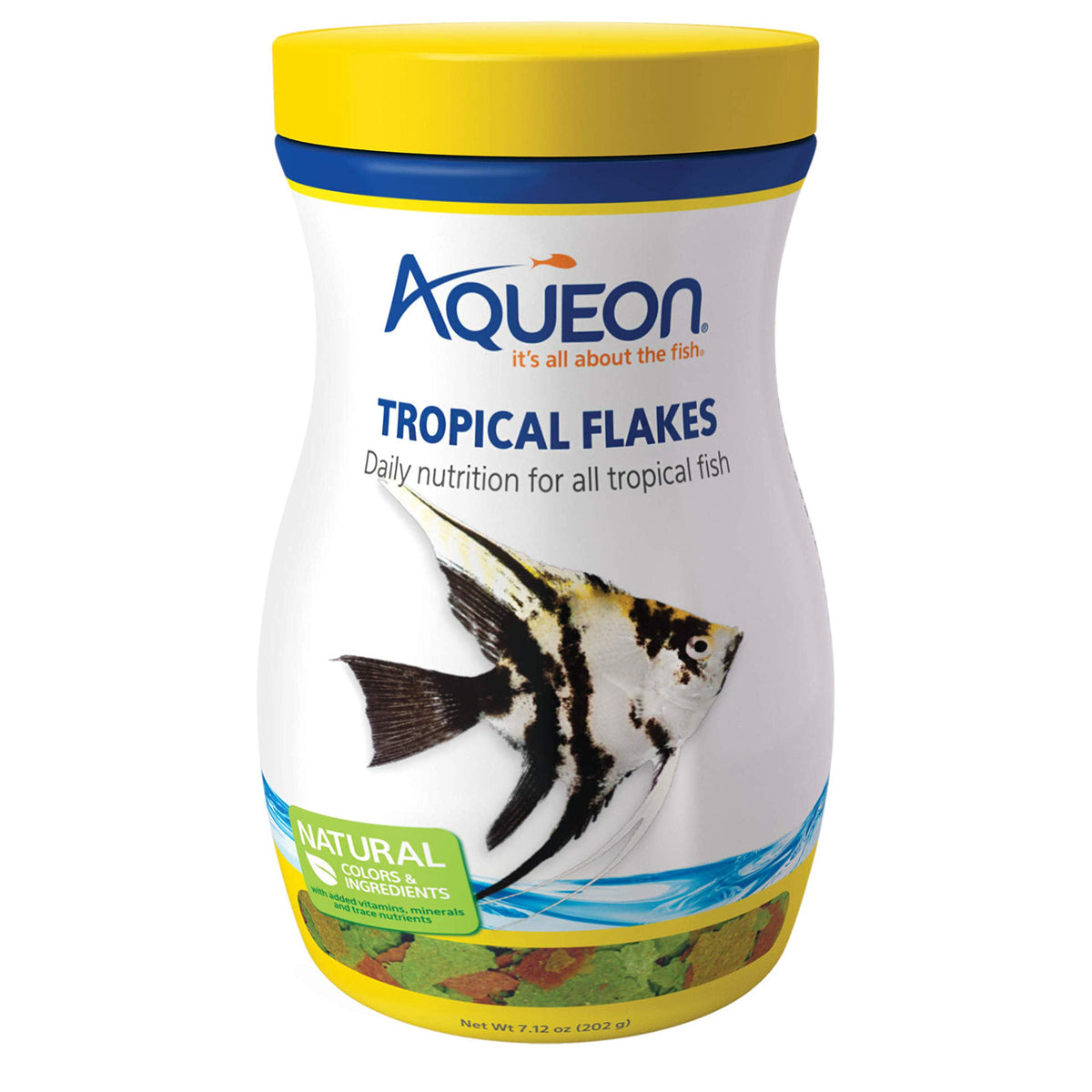 Flocons Aqueon pour poissons tropicaux en surface, alimentation flottante pratique.