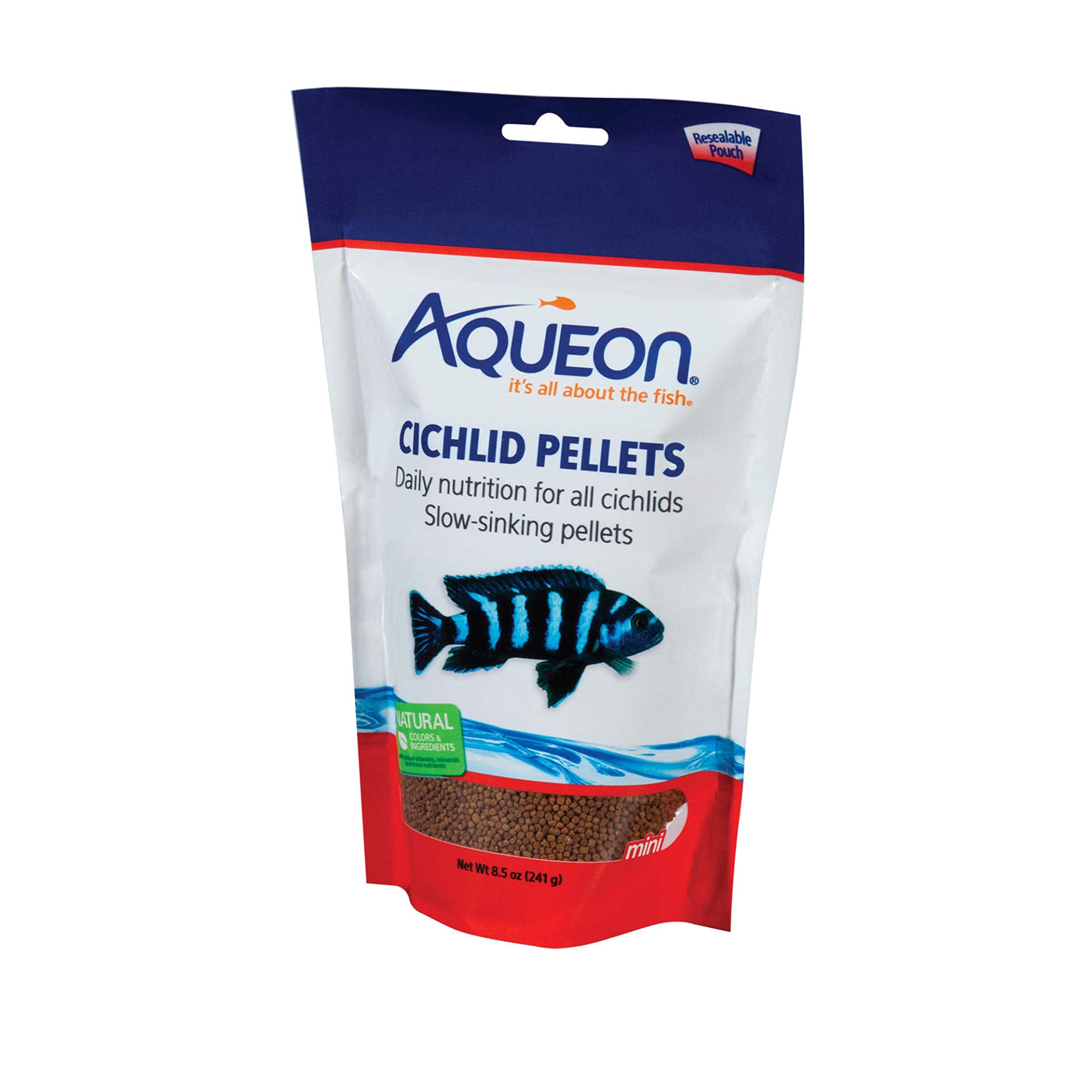 Nourriture Aqueon Cichlid Mini – granulés fins favorisant croissance et couleurs.