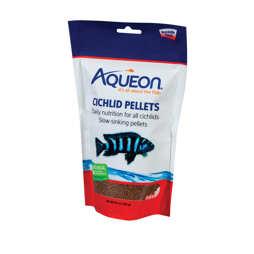 Nourriture Aqueon Cichlid Mini – granulés fins favorisant croissance et couleurs.