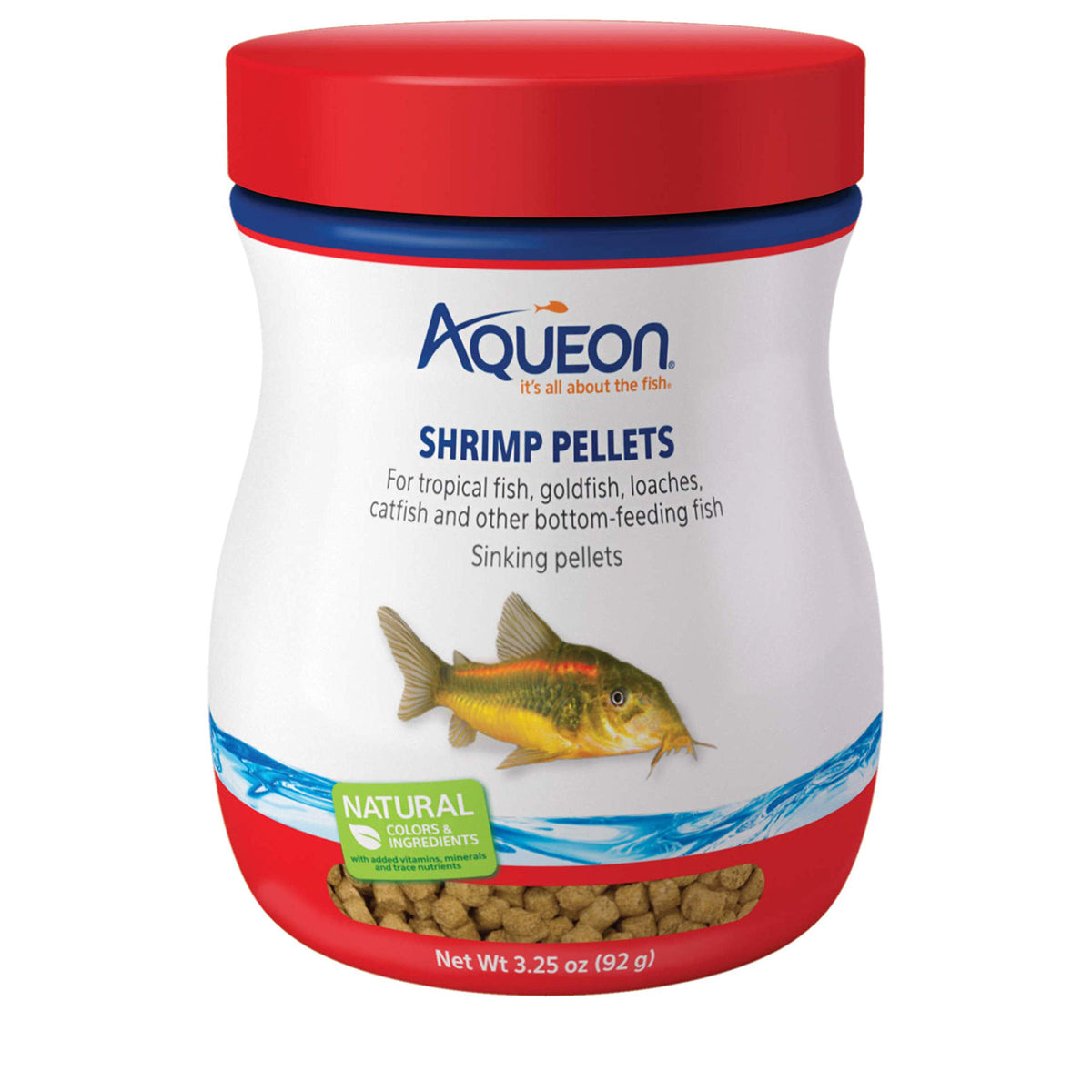Aqueon granulés crevettes, nourriture du fond, stimule l'appétit des poissons du fond.