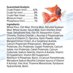 Ingrédients premium d'Aqueon: crevettes, calmar, algues et spiruline pour une alimentation complète.