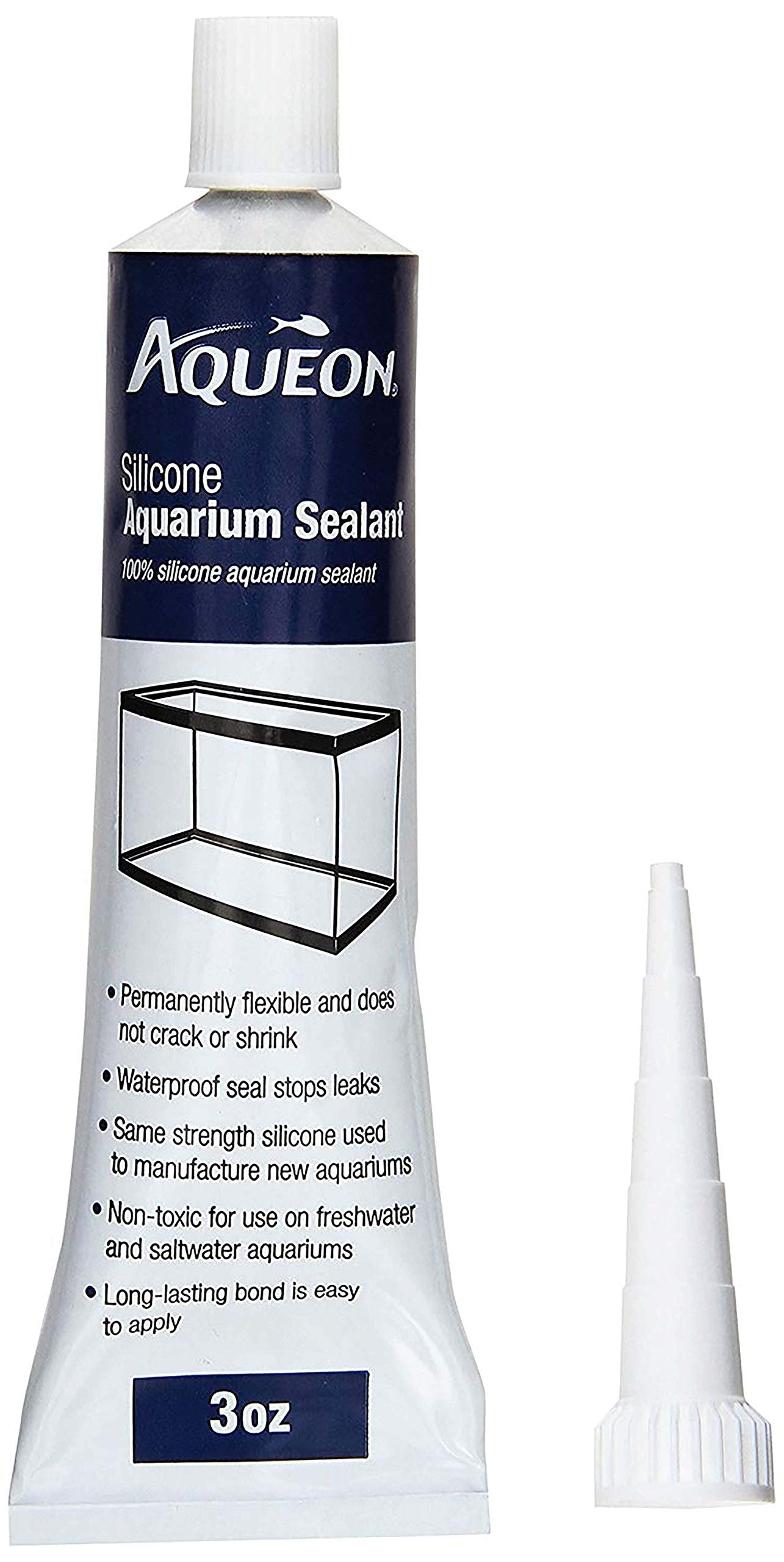 Aqueon mastic silicone clair, bouteille 3 oz prête à sceller les joints des aquariums.