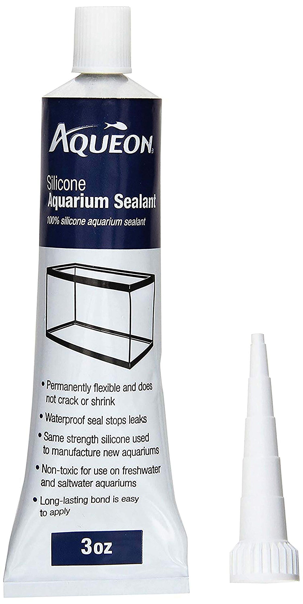Aqueon mastic silicone clair, bouteille 3 oz prête à sceller les joints des aquariums.