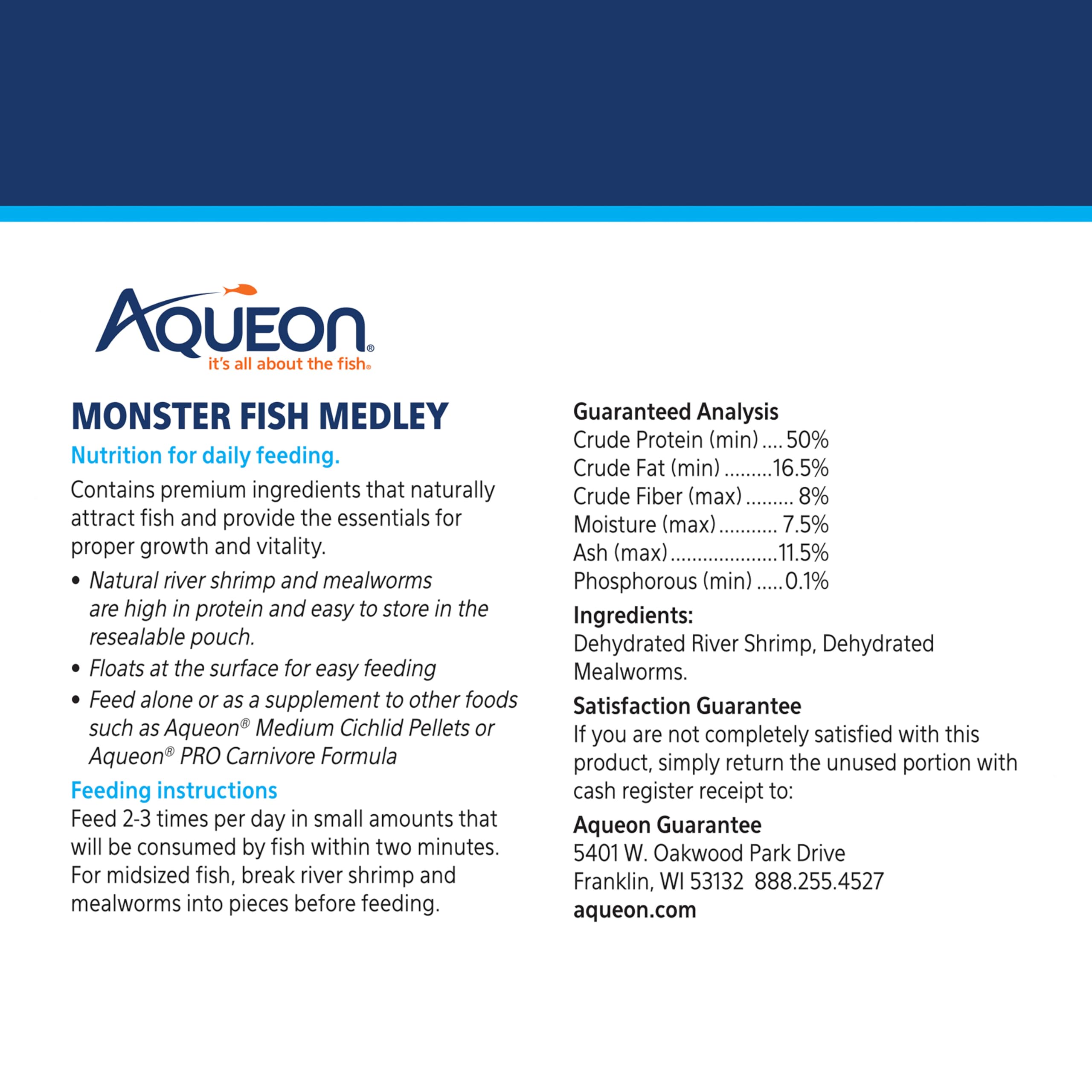 Aqueon Monster Fish Medley, alimentation pour gros poissons, prête à l emploi.