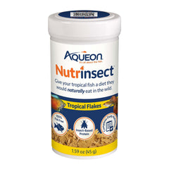Nutrinsect Aqueon flocons tropicaux dans le bocal, alimentation tropicale sans poisson.
