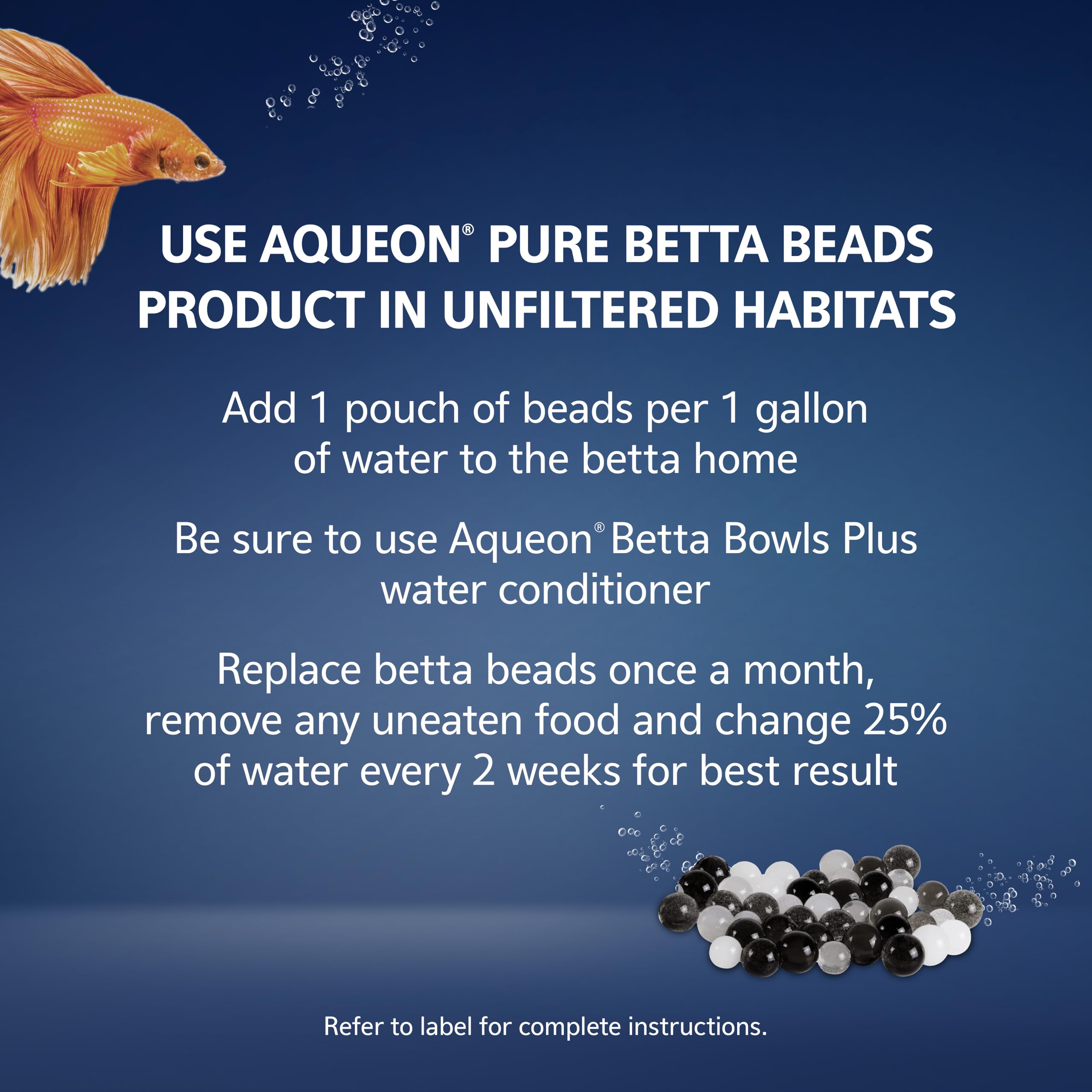 Aqueon PURE Betta Beads betta en action, le poisson explore et joue avec les perles.