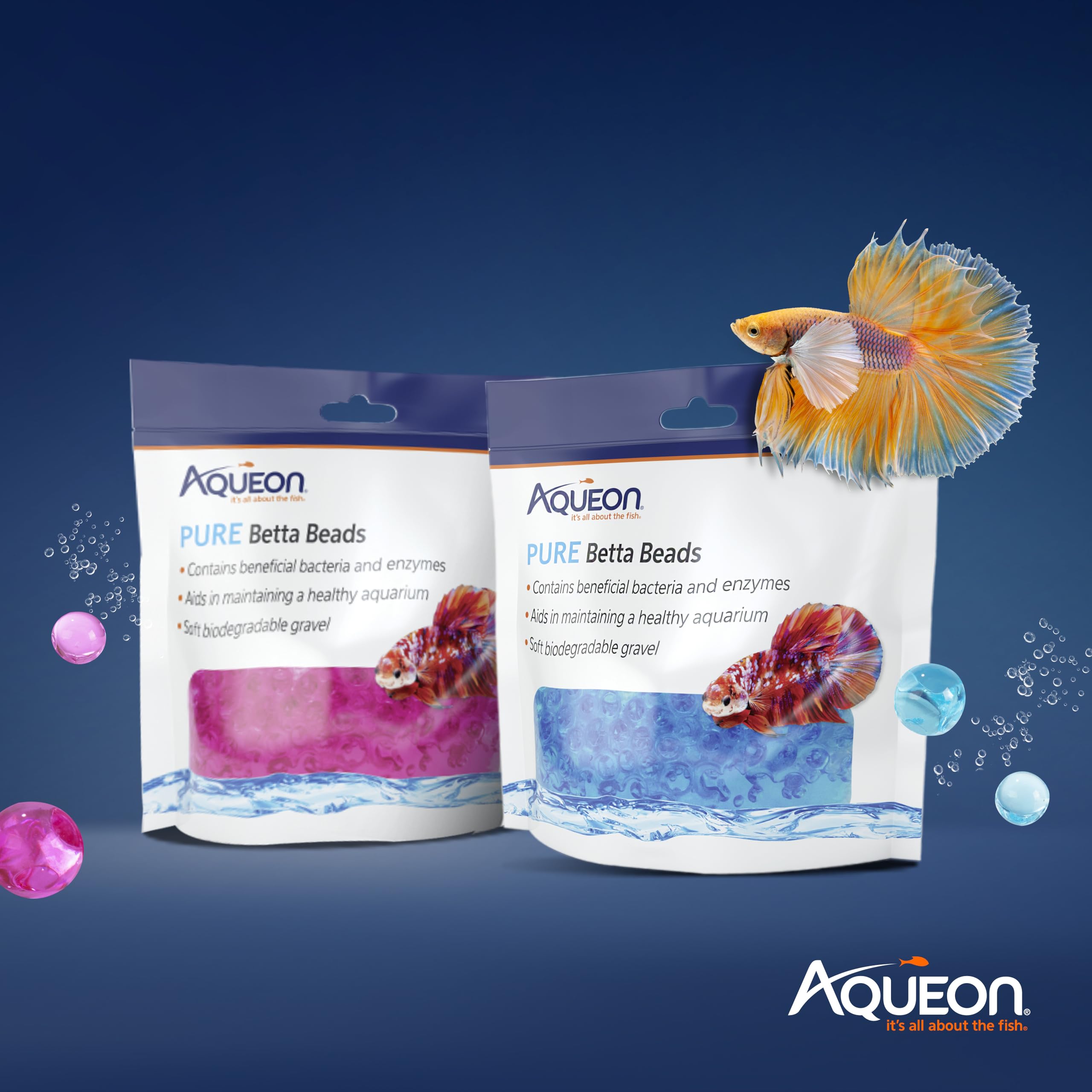 Aqueon Pure Betta Beads, betta nage entre les boules pour stimulation sensorielle