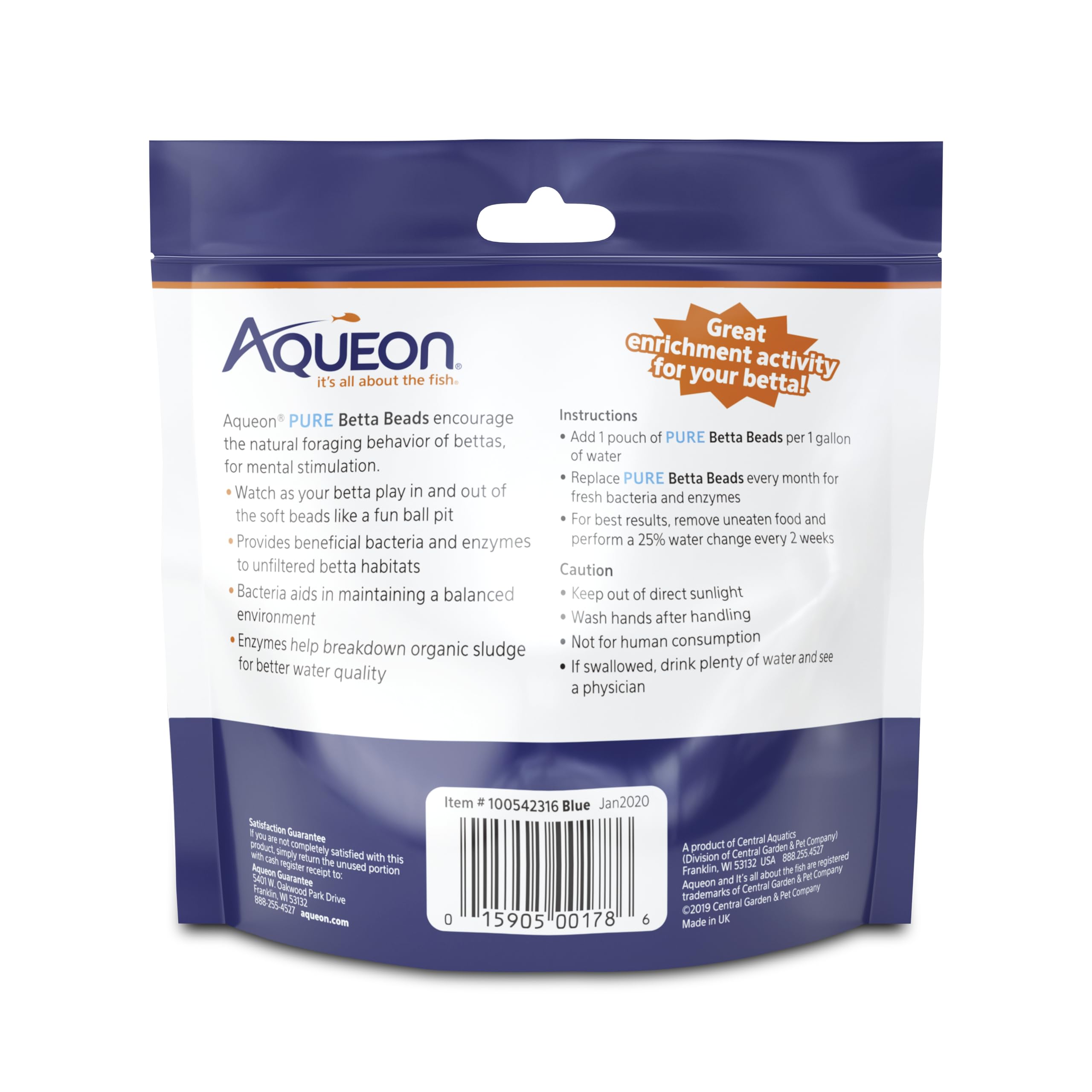 Aqueon Pure Betta Beads, sachet pratique pour la routine d'entretien aquariophile
