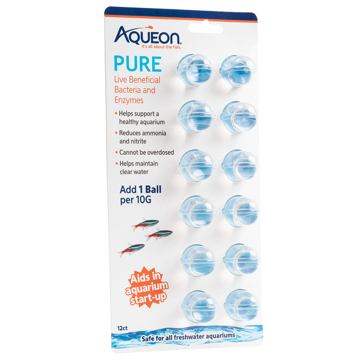 Bouteille Aqueon PURE avec boules gel bénéfiques pour l'équilibre biologique.