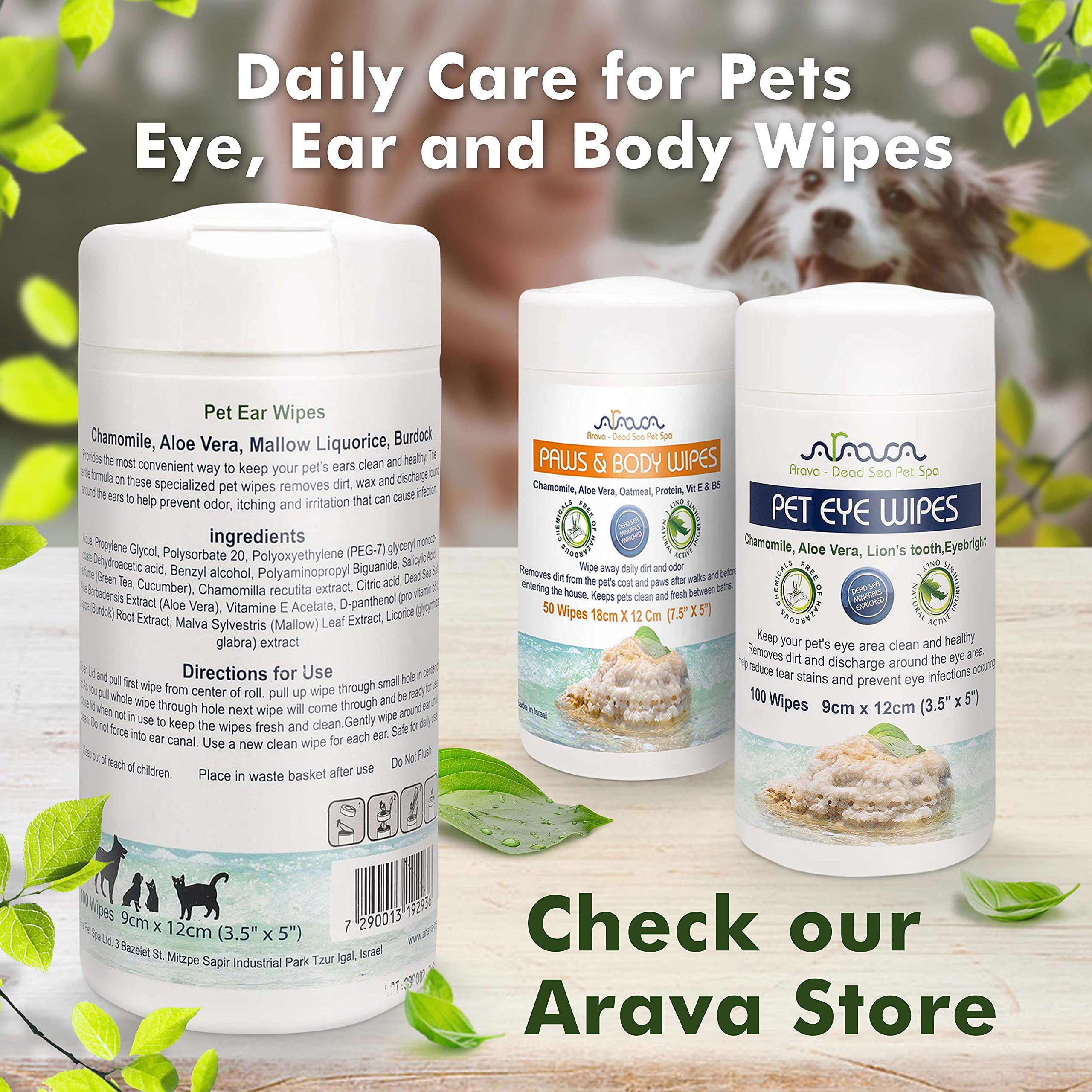 Lingettes Arava pour oreilles — déodorisation légère pour les pets.