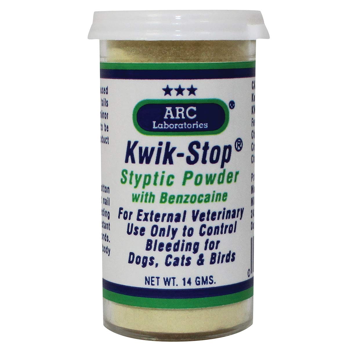 ARC International Kwik-Stop en flacon, poudre styptique pour arrêter rapidement les saignements mineurs.