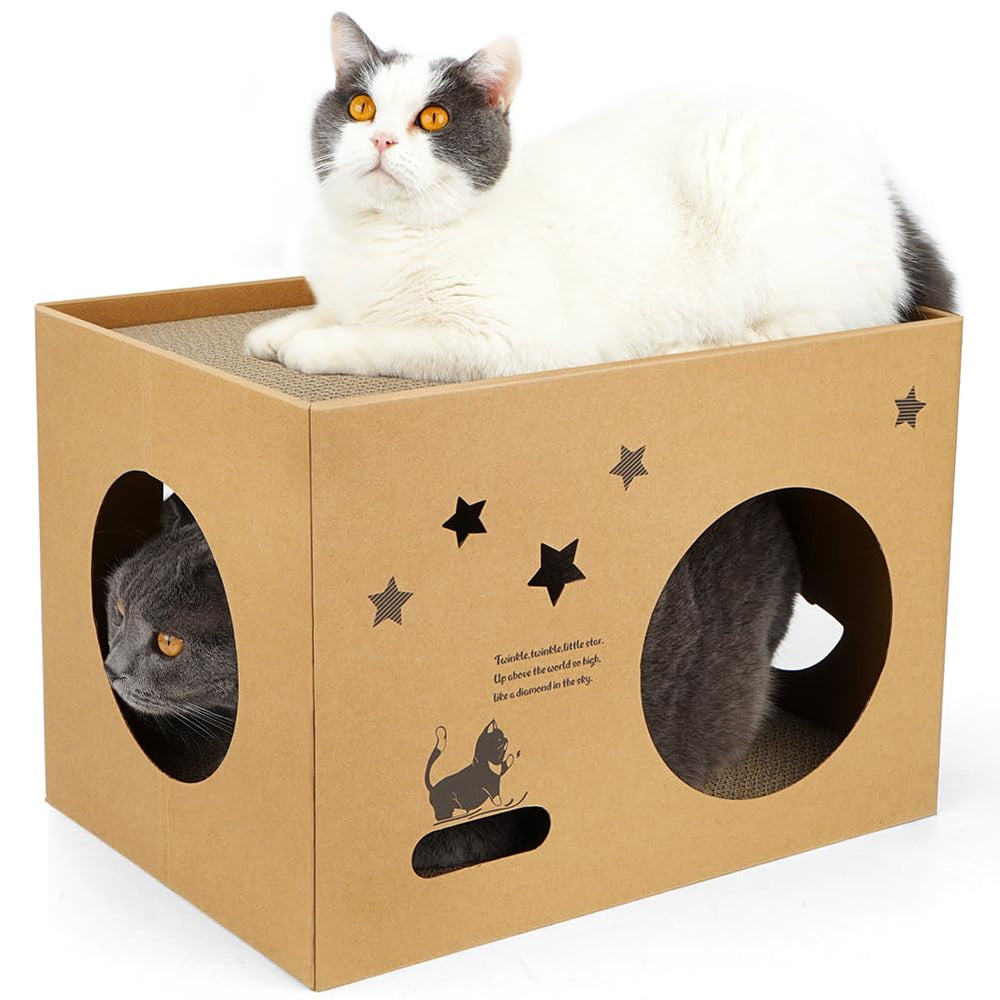 ARGOPET maison chat carton étoile: design élégant et espace de repos ludique.