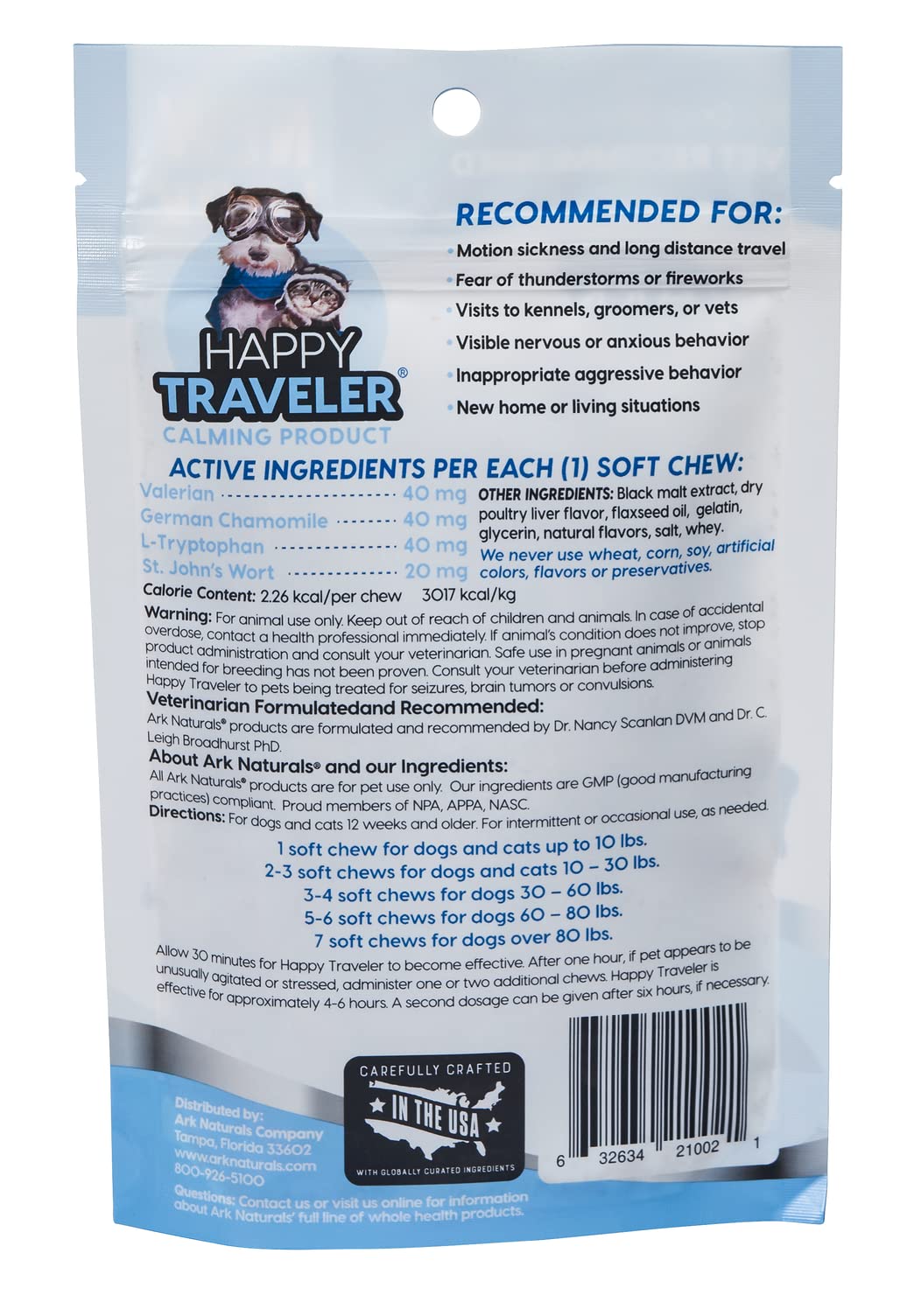 Ark Naturals Happy Traveler pour les trajets en voiture, réduisant le stress.