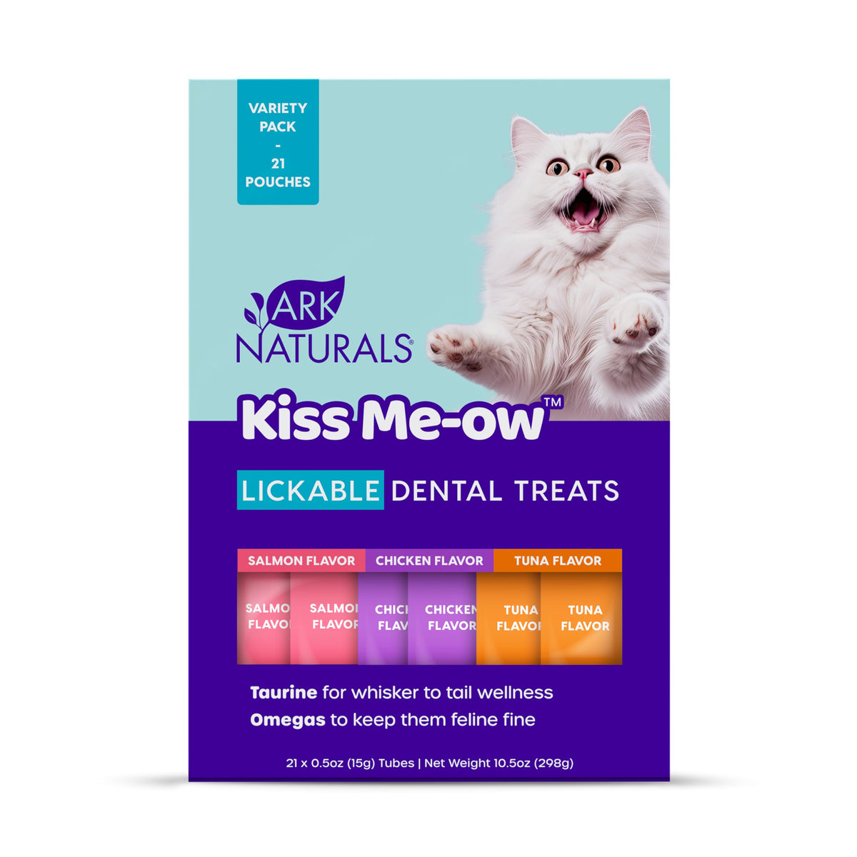Ark Naturals Kiss Me-Ow tubes ensemble emballage: variété pratique pour récompenser votre chat.