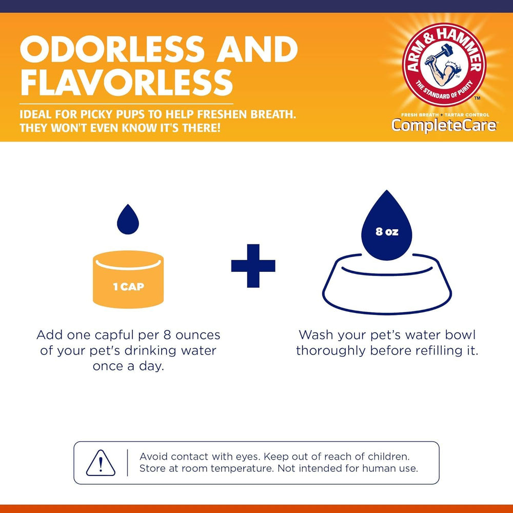 Arm & Hammer additif dentaire pour eau de chien, utilisation quotidienne simplifiée.