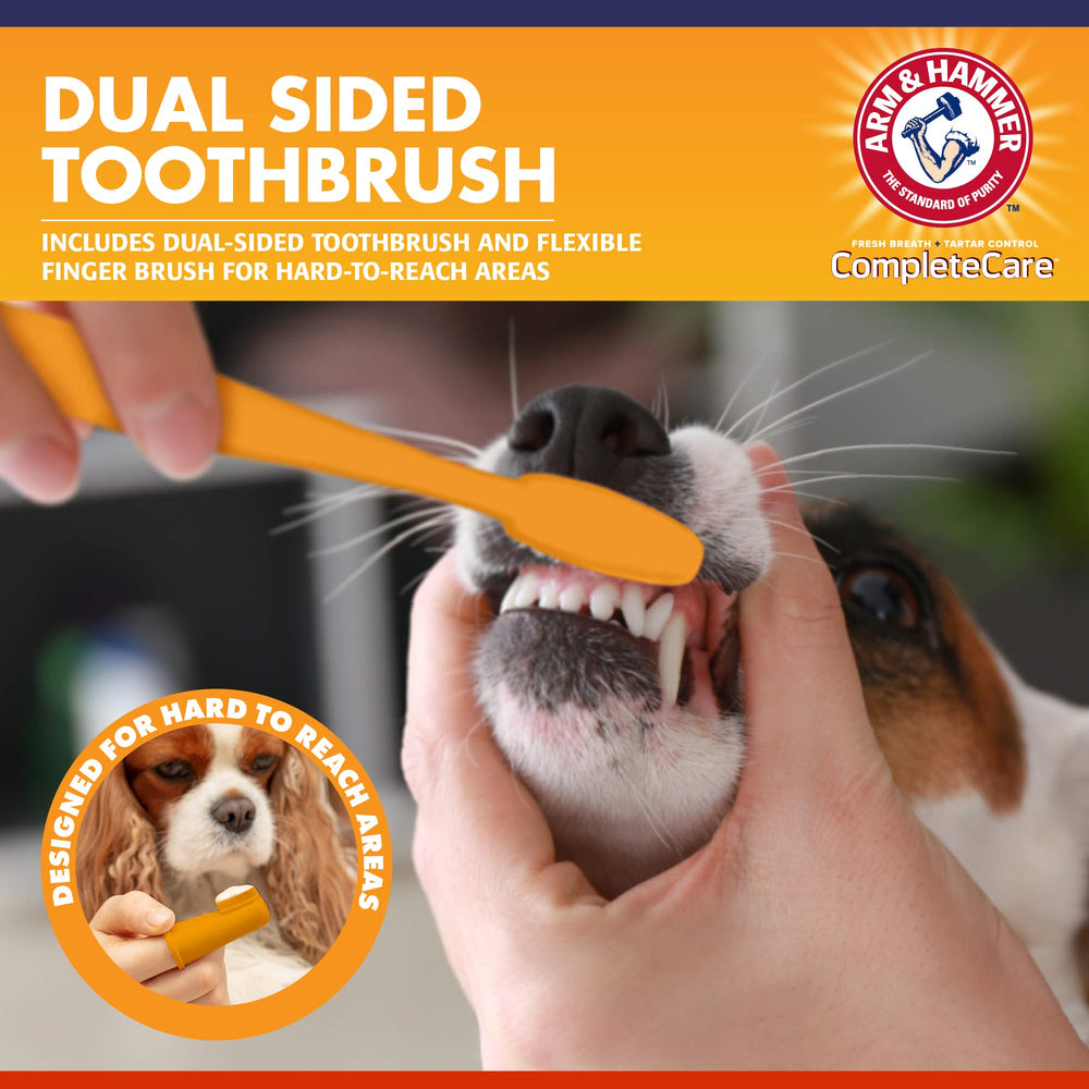 Brosse à dents double tête Arm & Hammer adaptée à toutes les tailles de chien.