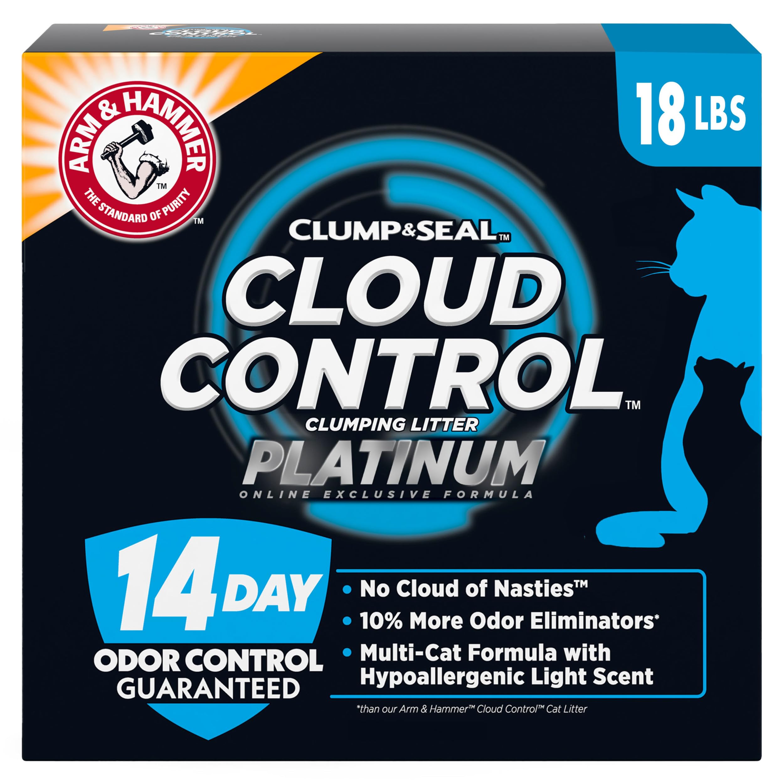 Arm & Hammer Cloud Control Platinum, litière multi-chat en action, box frais et propre.
