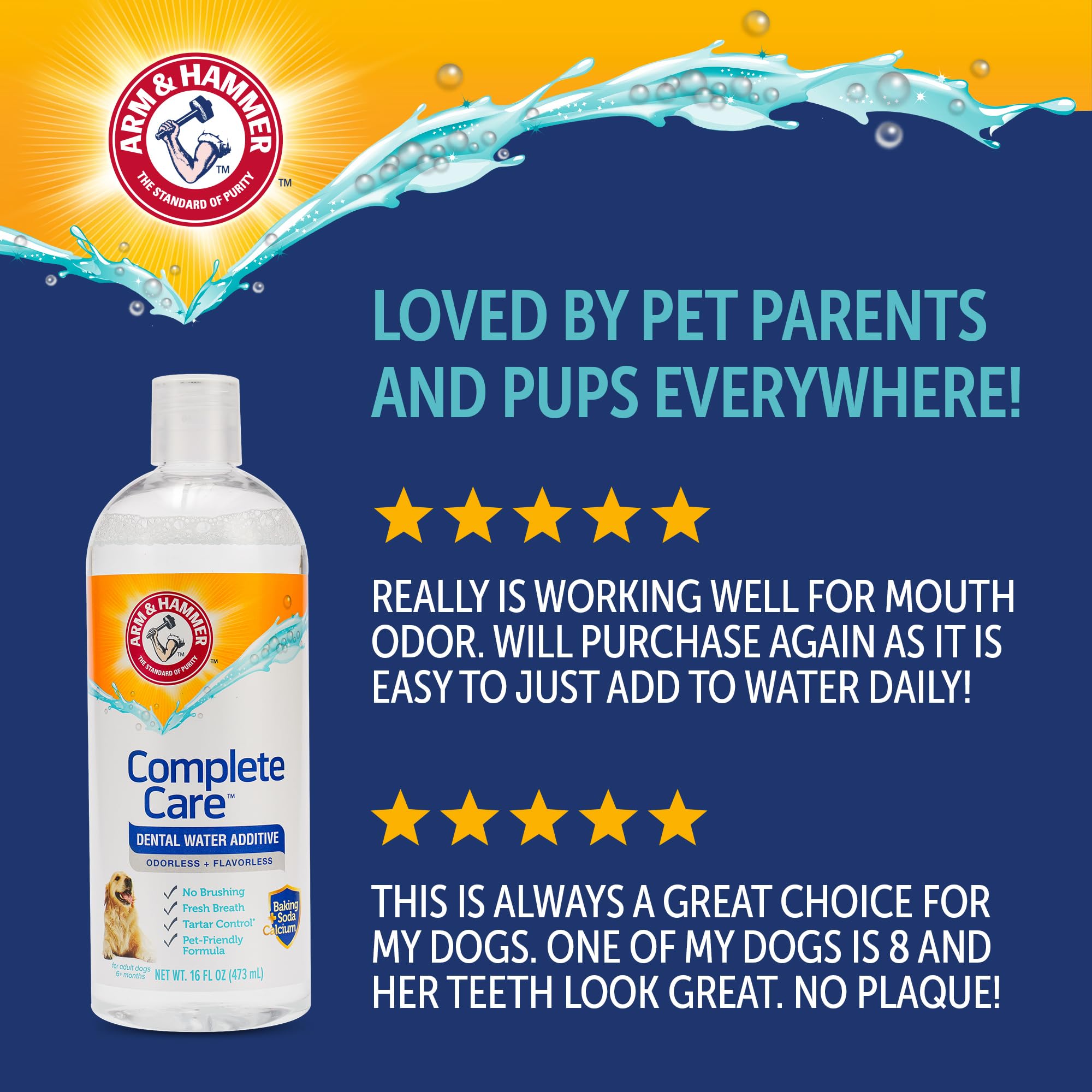 Arm & Hammer Dentition canine — haleine plus fraîche grâce à une utilisation quotidienne.