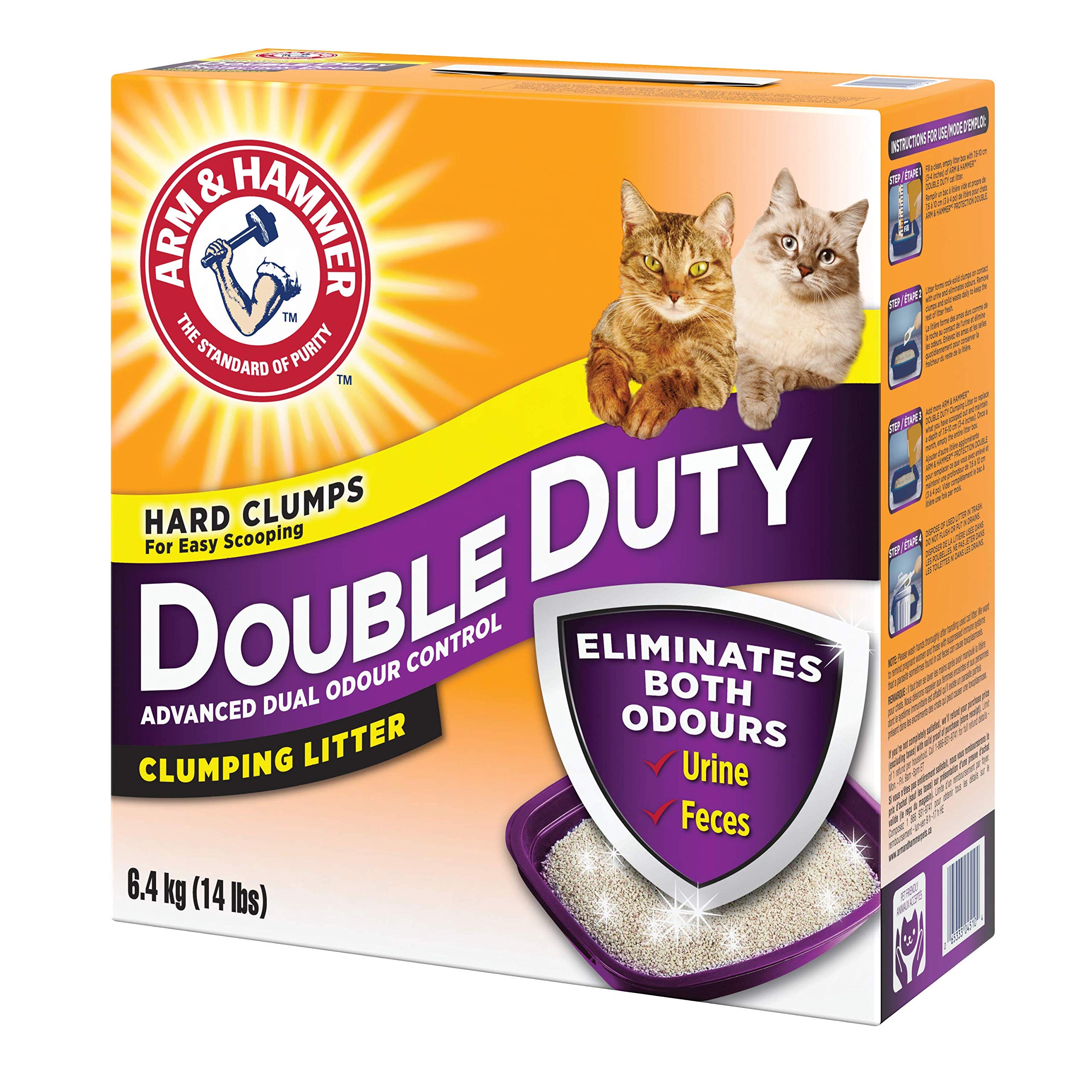Arm & Hammer Double Duty Litière, contrôle des odeurs grâce au charbon actif et bicarbonate.